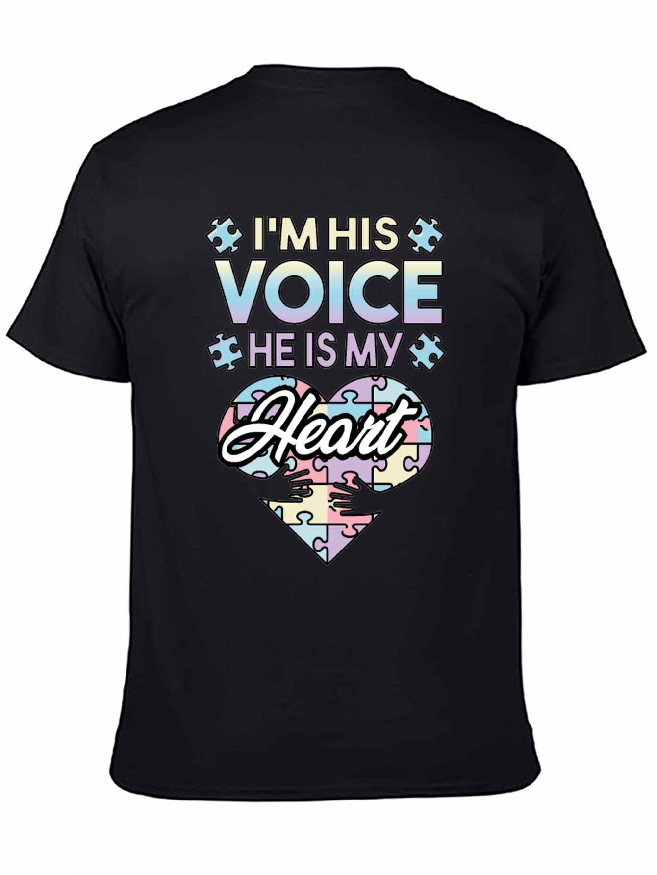 Black Autism Awareness T-Shirt I'm His Voice He Is My Heart view 4