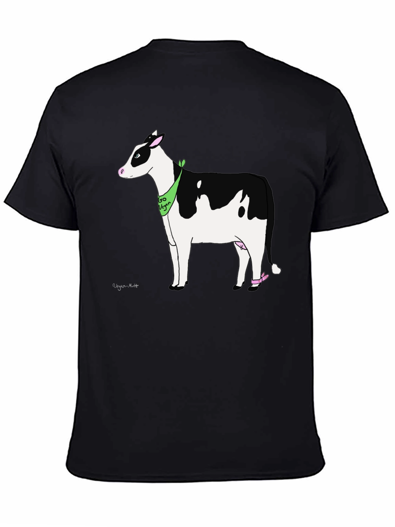 Black Vegan Cow Graphic T-Shirt - Black Cotton Tee view 4
