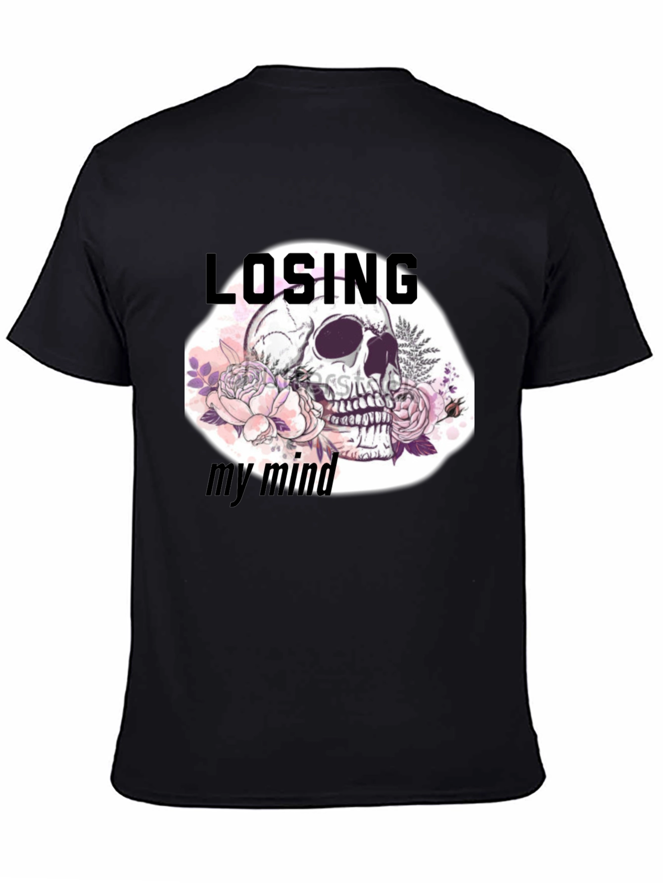Black Losing My Mind Skull Graphic T-Shirt view 4