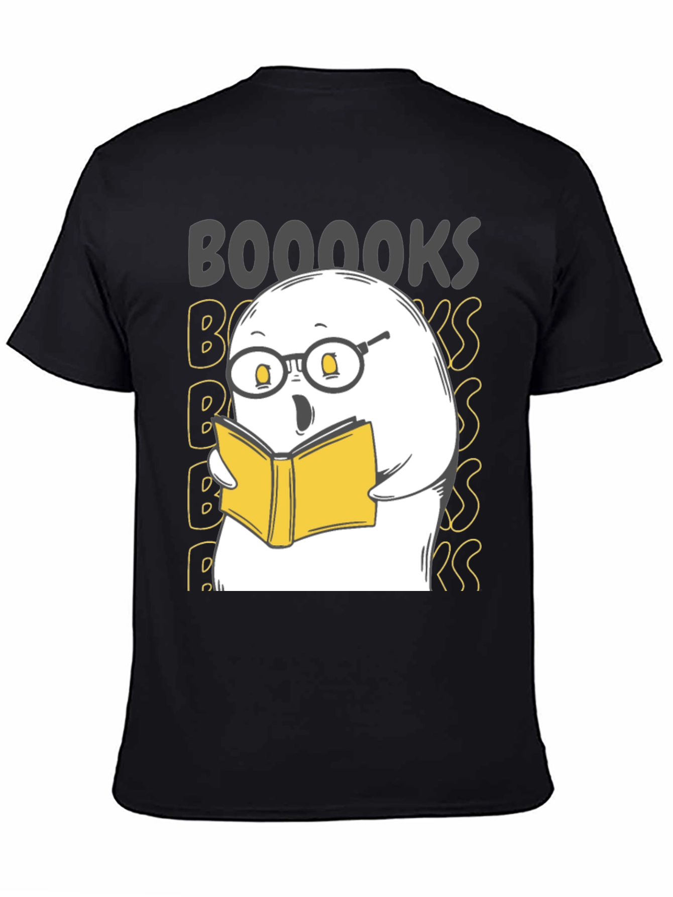 Black Funny Ghost Reading Book T-Shirt - BOOOOOKS! view 4