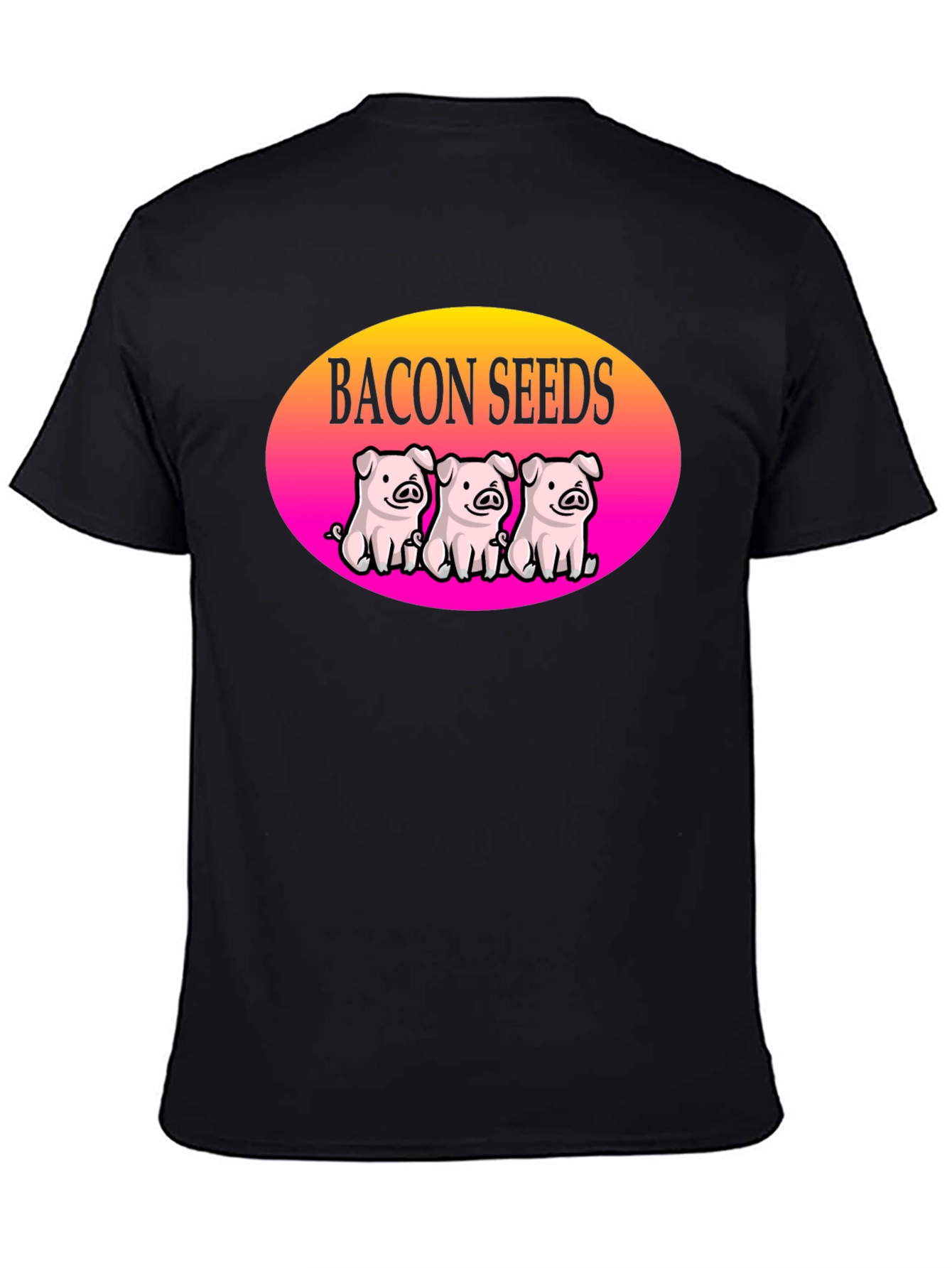 Black Bacon Seeds Pig T-Shirt - Cute Cartoon Design view 4