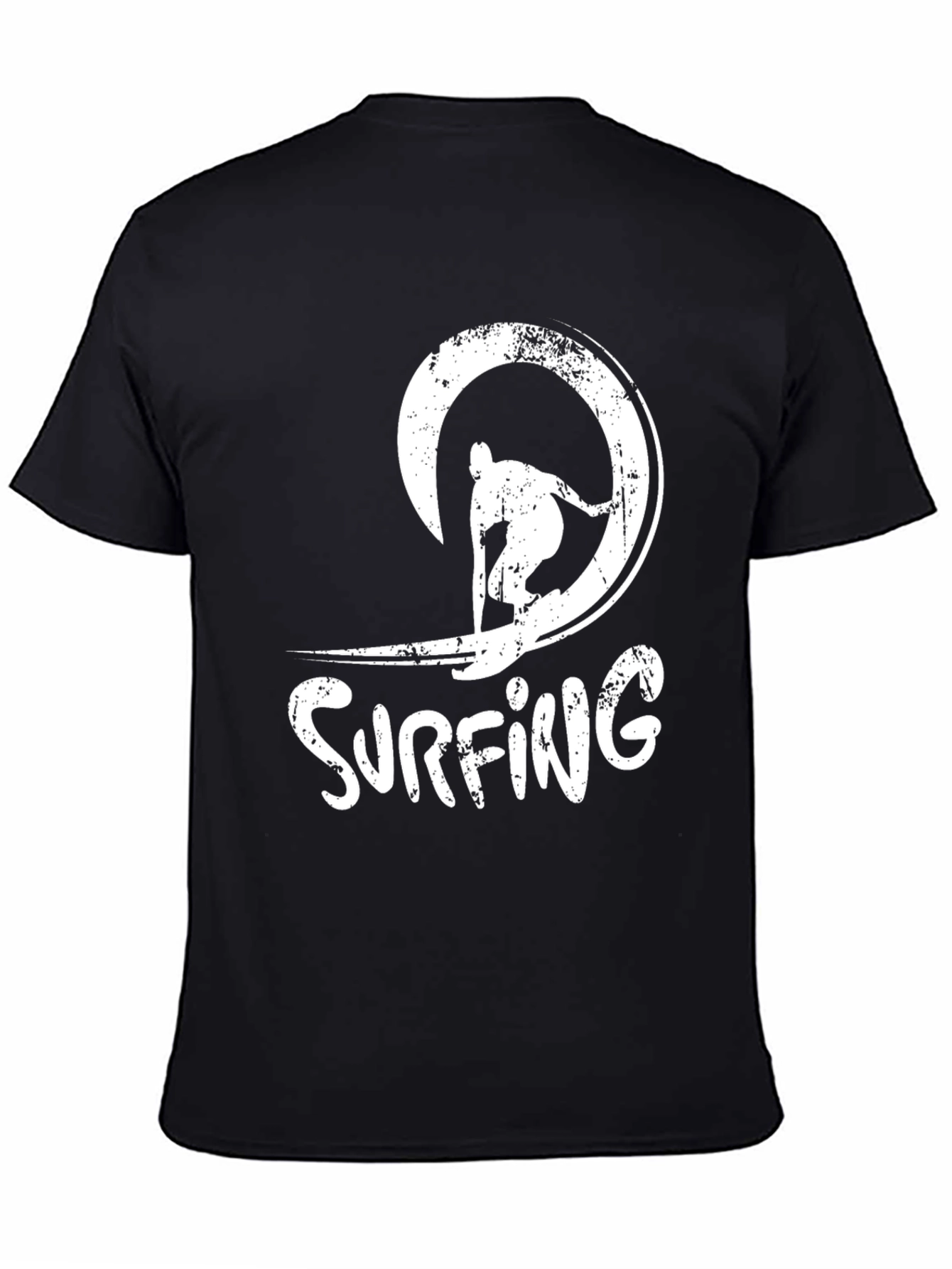 Black Surfing Wave Graphic Black T-Shirt view 4