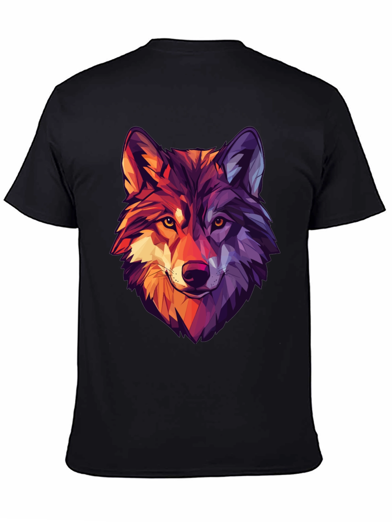 Black Geometric Wolf Graphic Print Black T-Shirt view 4