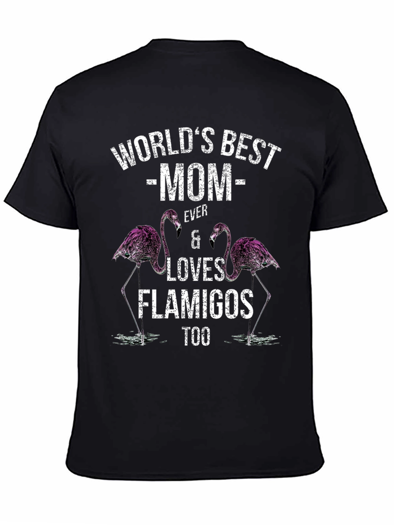 Black World's Best Mom Flamingo Graphic T-Shirt view 4