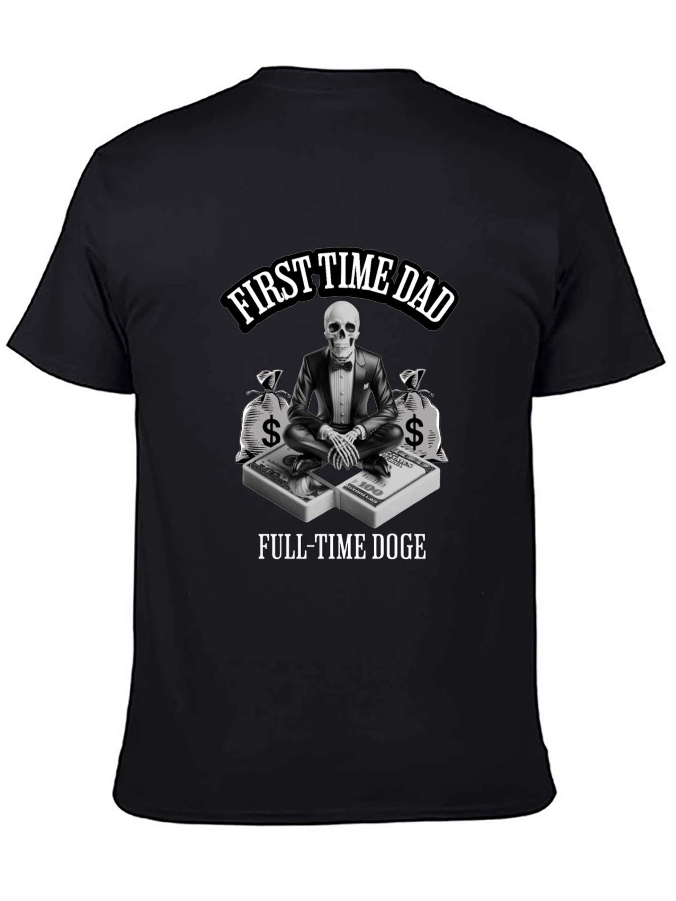 Black First Time Dad Full-Time Doge T-Shirt view 4