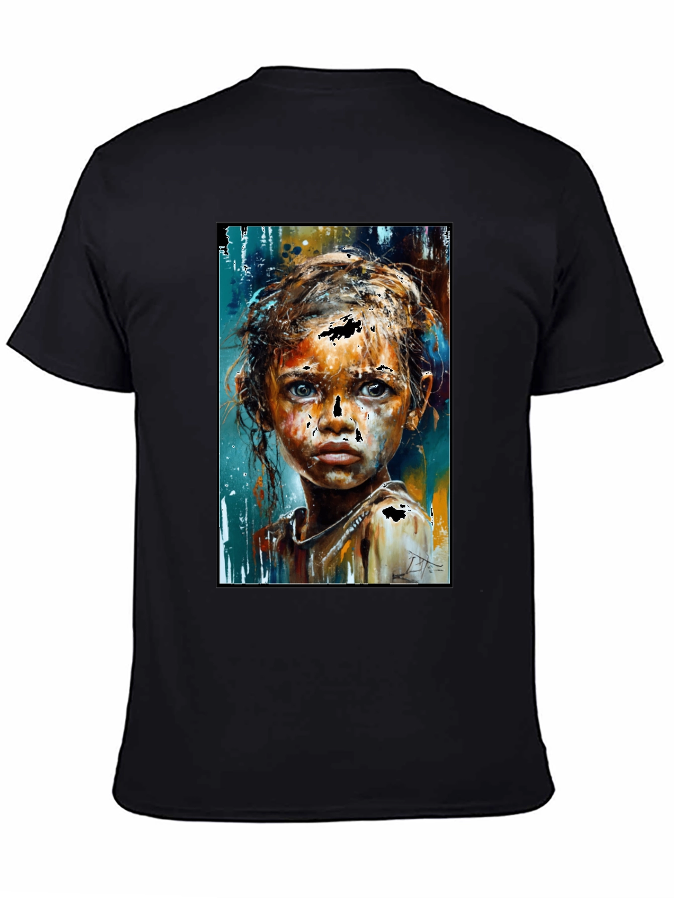 Black Expressive Portrait Graphic Black T-Shirt view 4