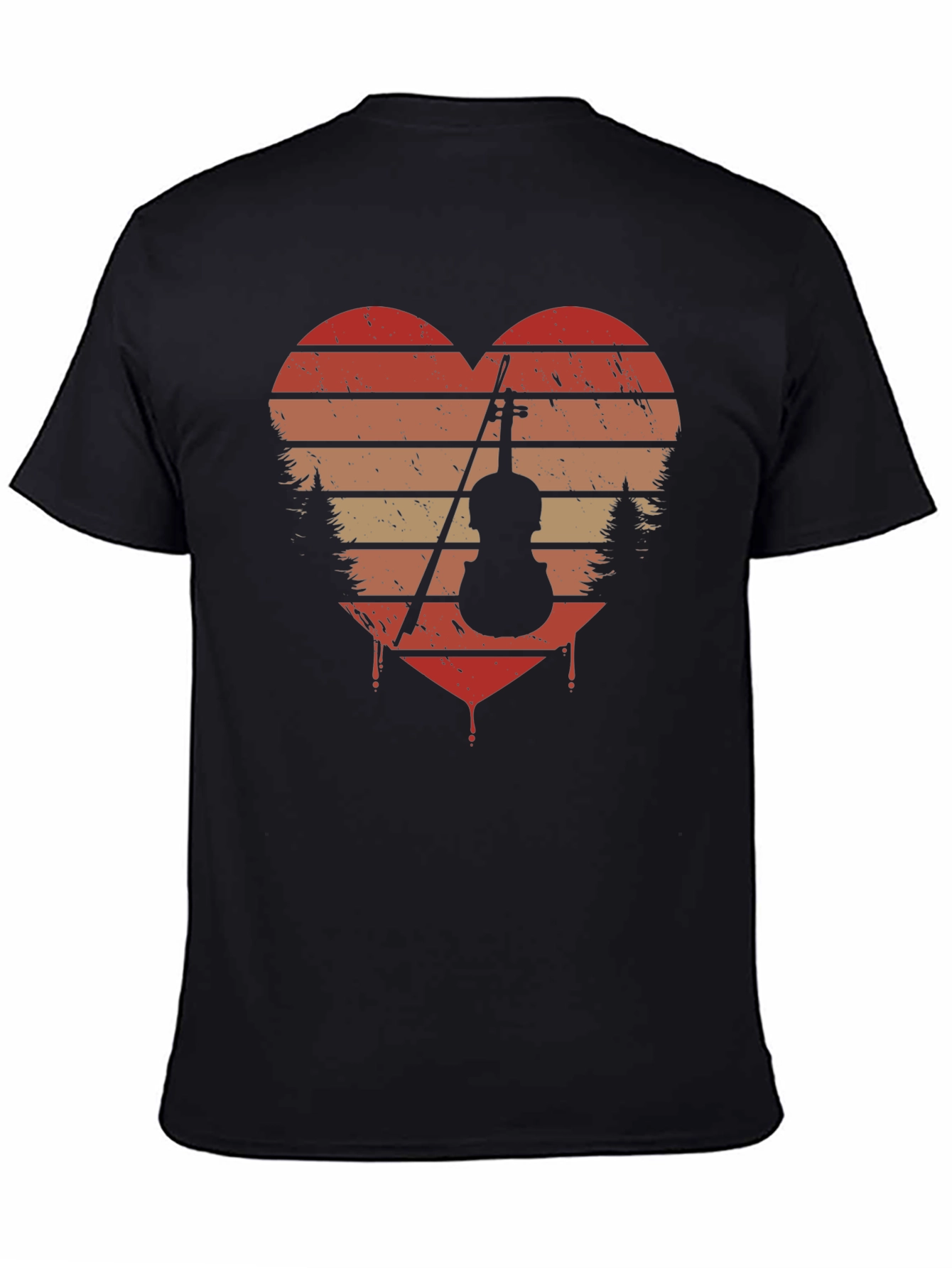 Black Vintage Violin Heart T-Shirt - Music Lover Tee view 4