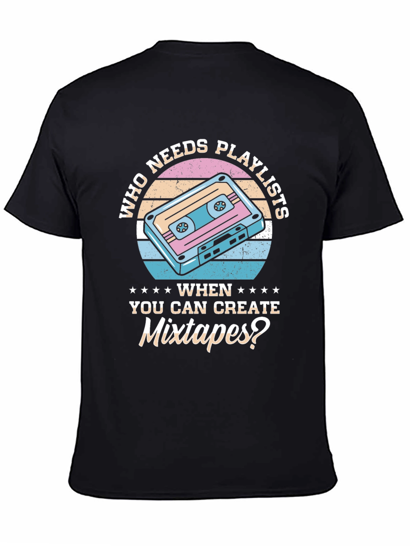 Black Retro Mixtape T-Shirt - Who Needs Playlists? view 4