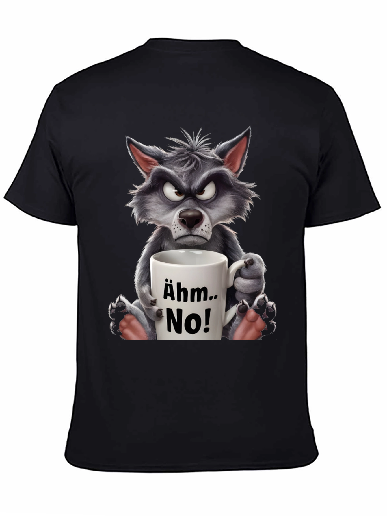 Black Grumpy Wolf "Ähm.. No!" T-Shirt - Express Your Mood! view 4