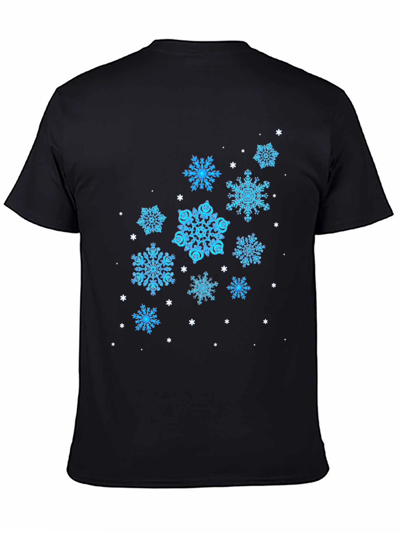 Black Snowflake Pattern Black T-Shirt view 4