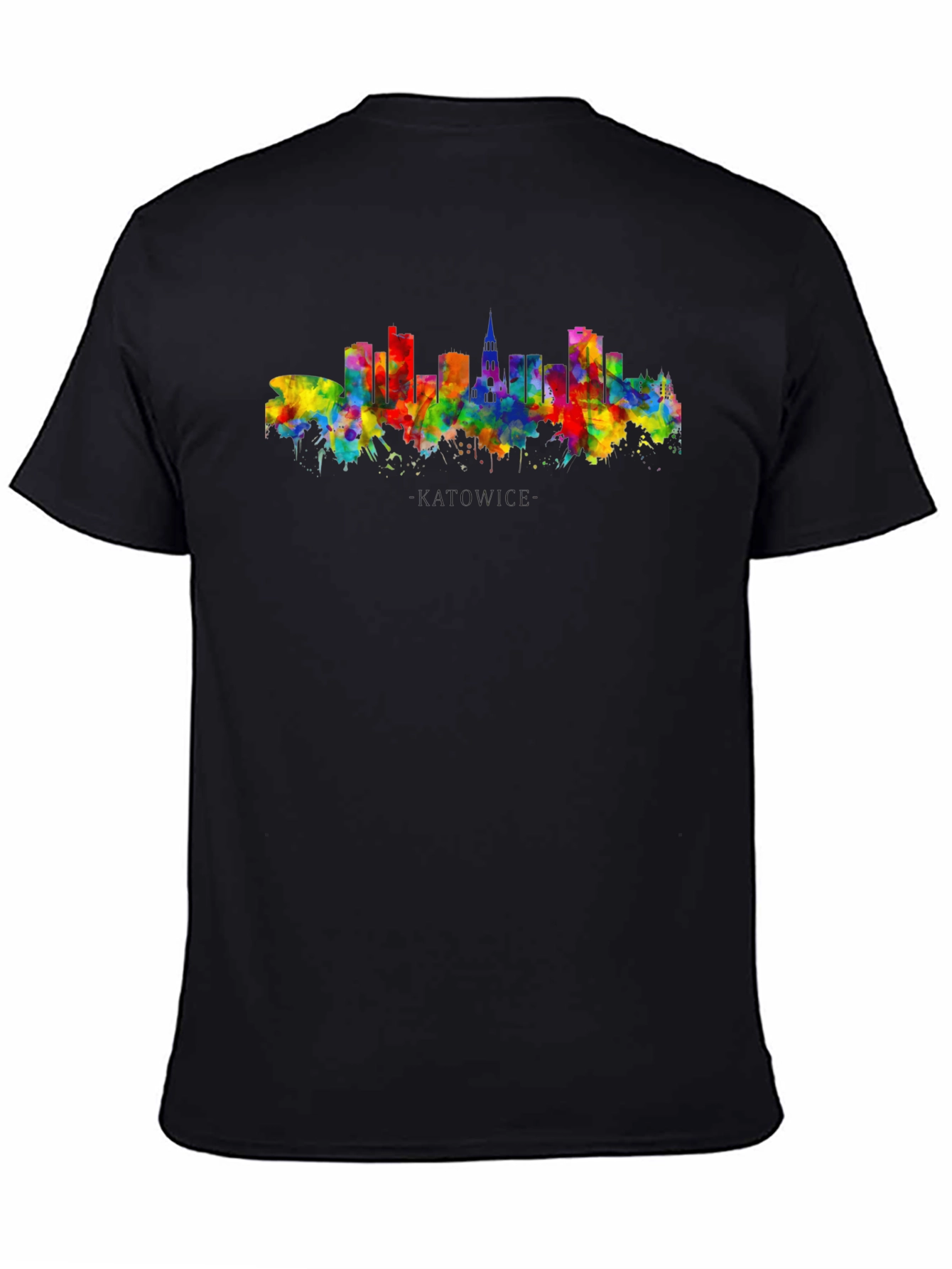 Black Watercolor Cityscape Graphic Tee - Modern Black T-Shirt view 4
