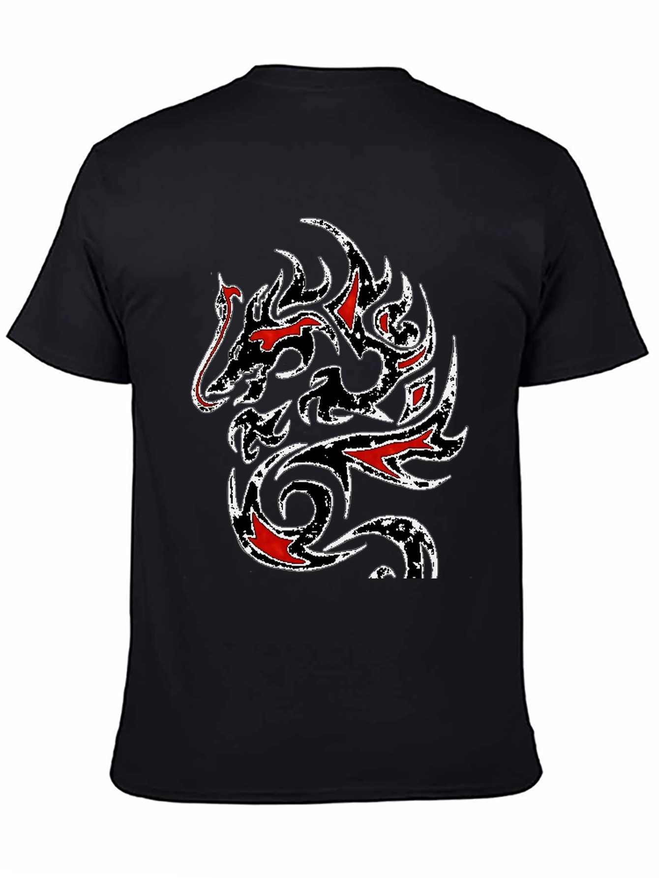 Black Tribal Dragon Graphic T-Shirt - Black view 4