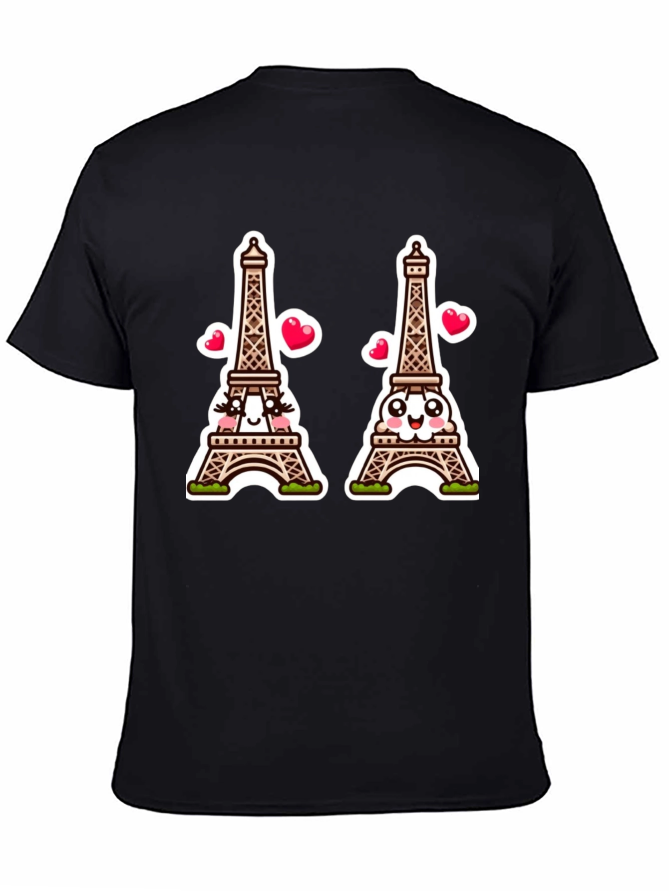 Black Parisian Love T-Shirt, Eiffel Tower Cartoon view 4