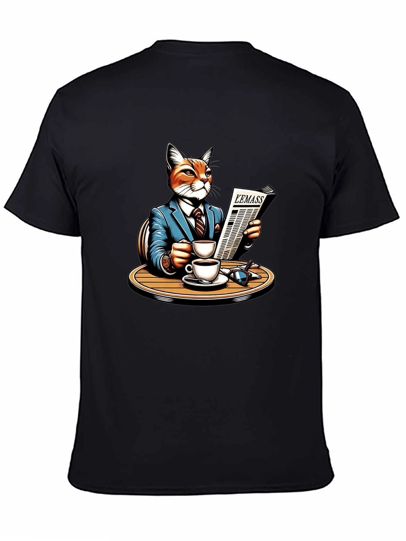 Black Cat Reading Newspaper Graphic Tee view 4