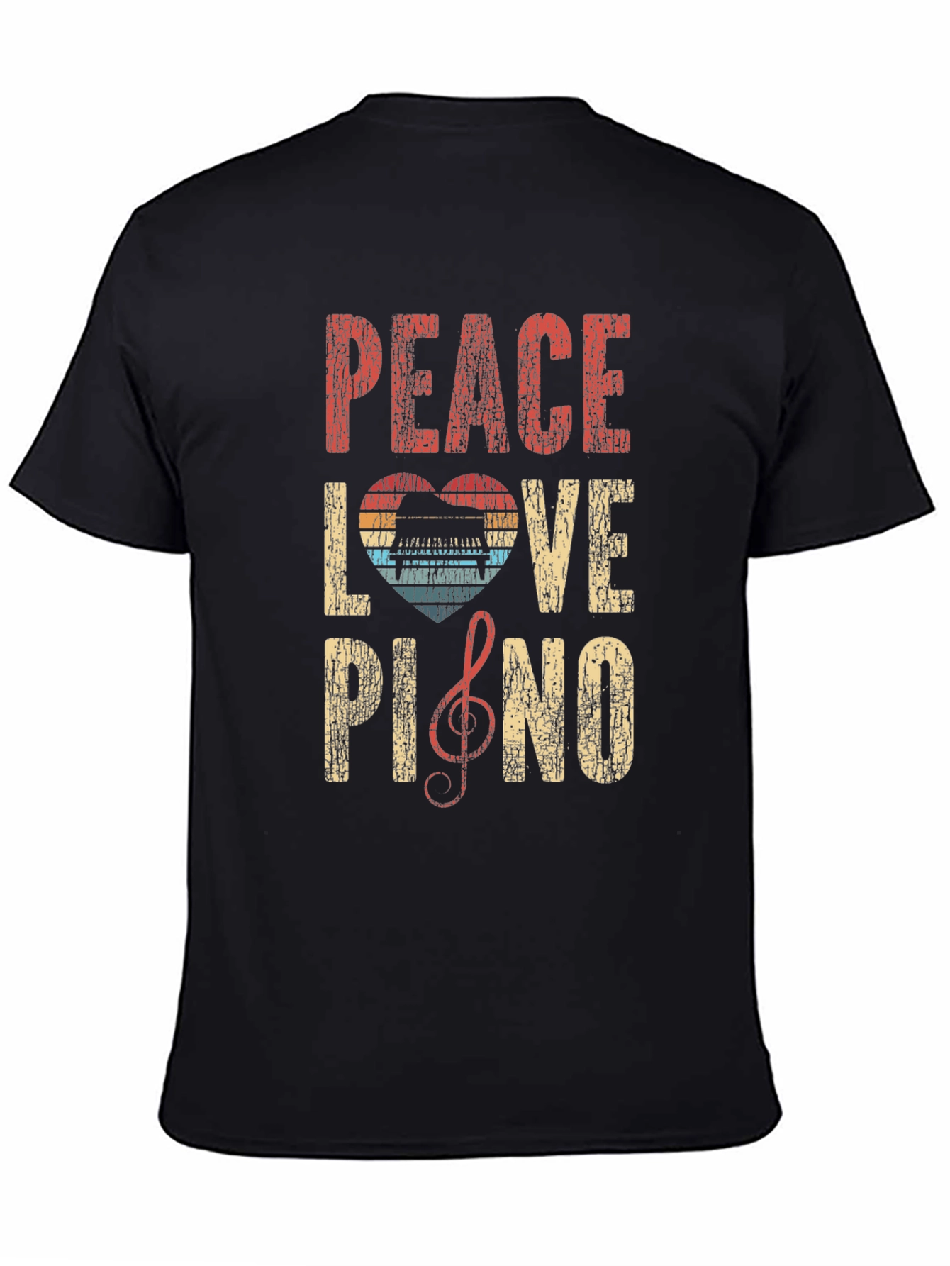 Black Peace Love Piano Graphic T-Shirt - Music Lover Tee view 4