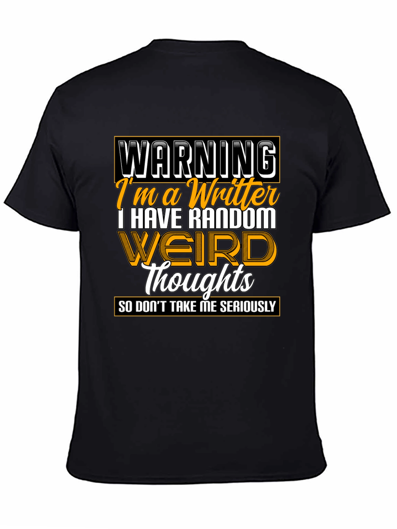 Black Warning Writer Graphic Tee - Random Weird Thoughts T-Shirt view 4