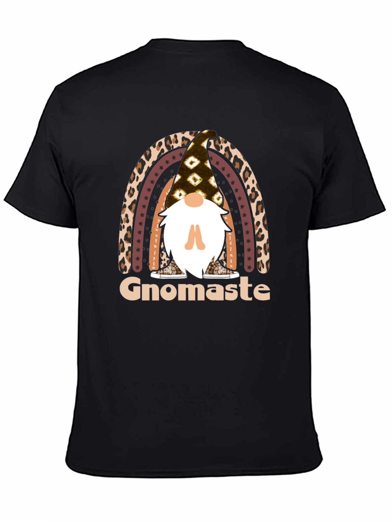 Black Gnomaste T-Shirt - Yoga Gnome Rainbow Tee view 4