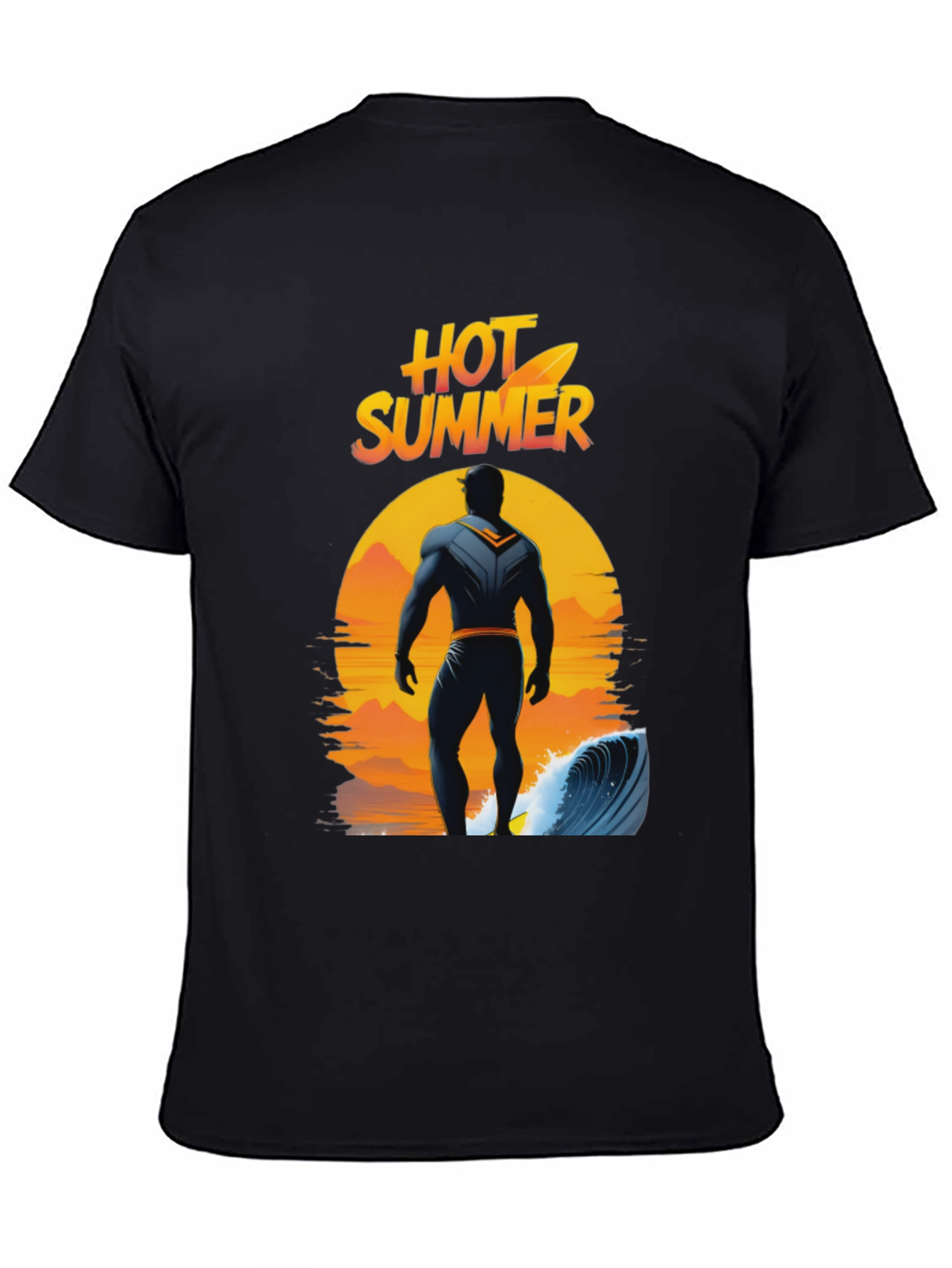 Black Hot Summer Surfer Graphic Tee - Black Cotton T-Shirt view 4