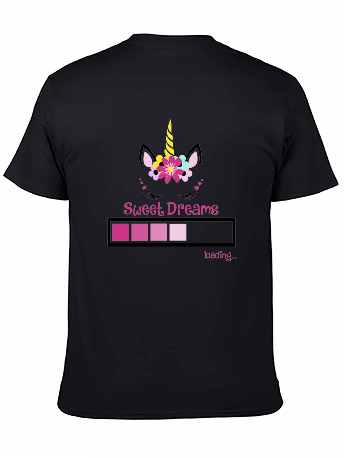 Black Sweet Dreams Unicorn Loading Bar Black T-Shirt view 4