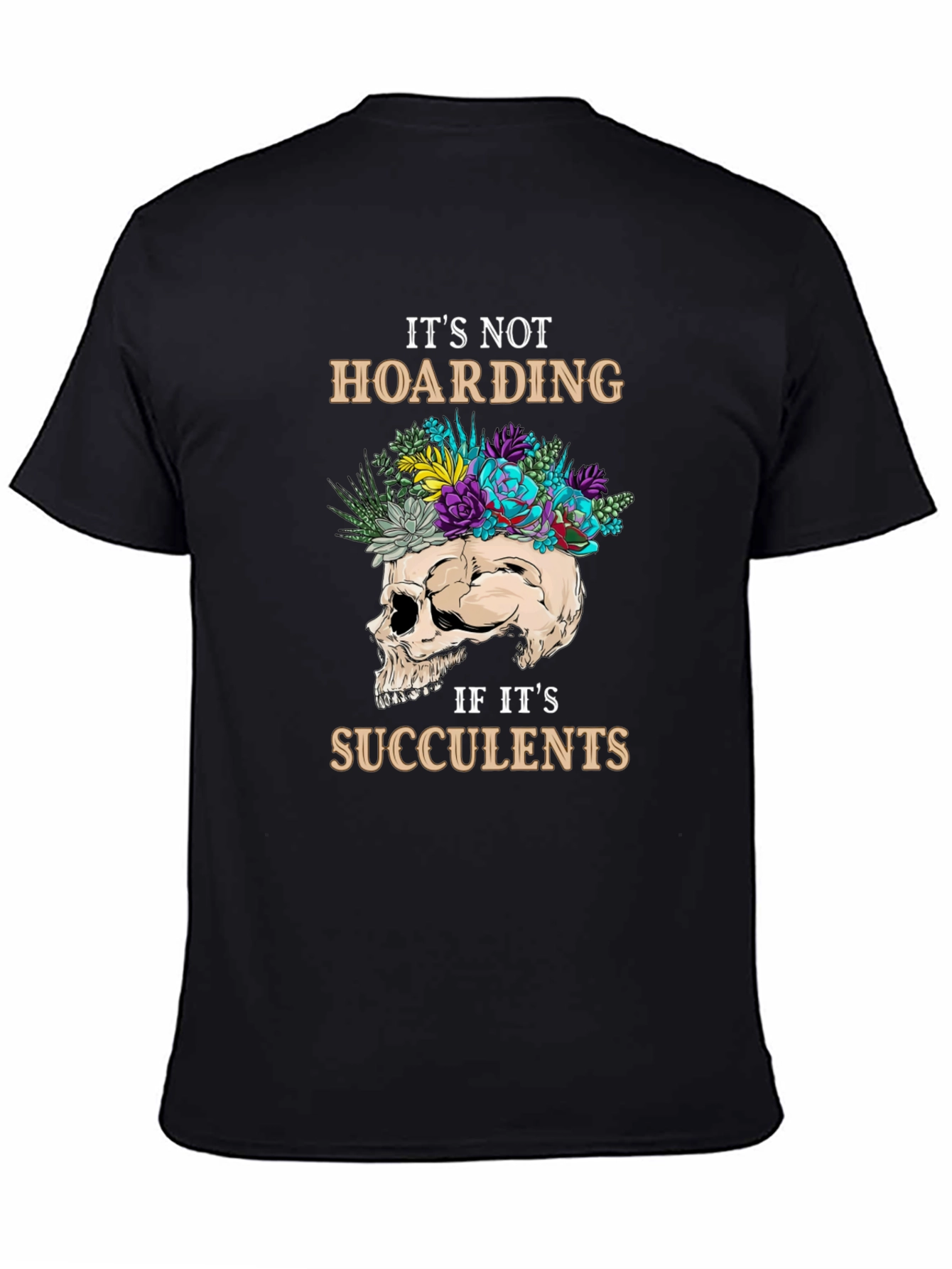 Black Succulent Skull Graphic T-Shirt view 4
