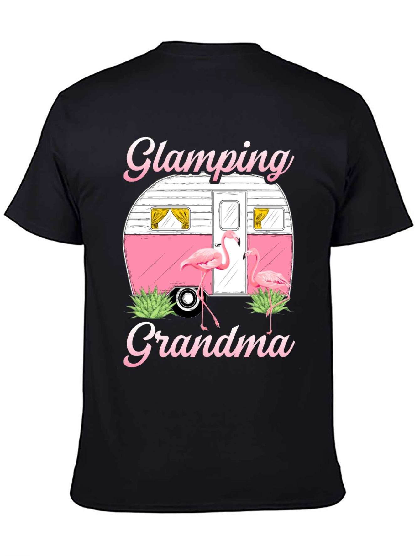 Black Glamping Grandma Flamingo T-Shirt view 4