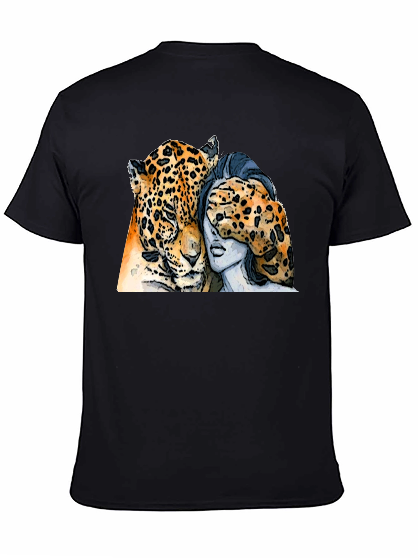 Black Jaguar and Woman Graphic Print Black T-Shirt view 4
