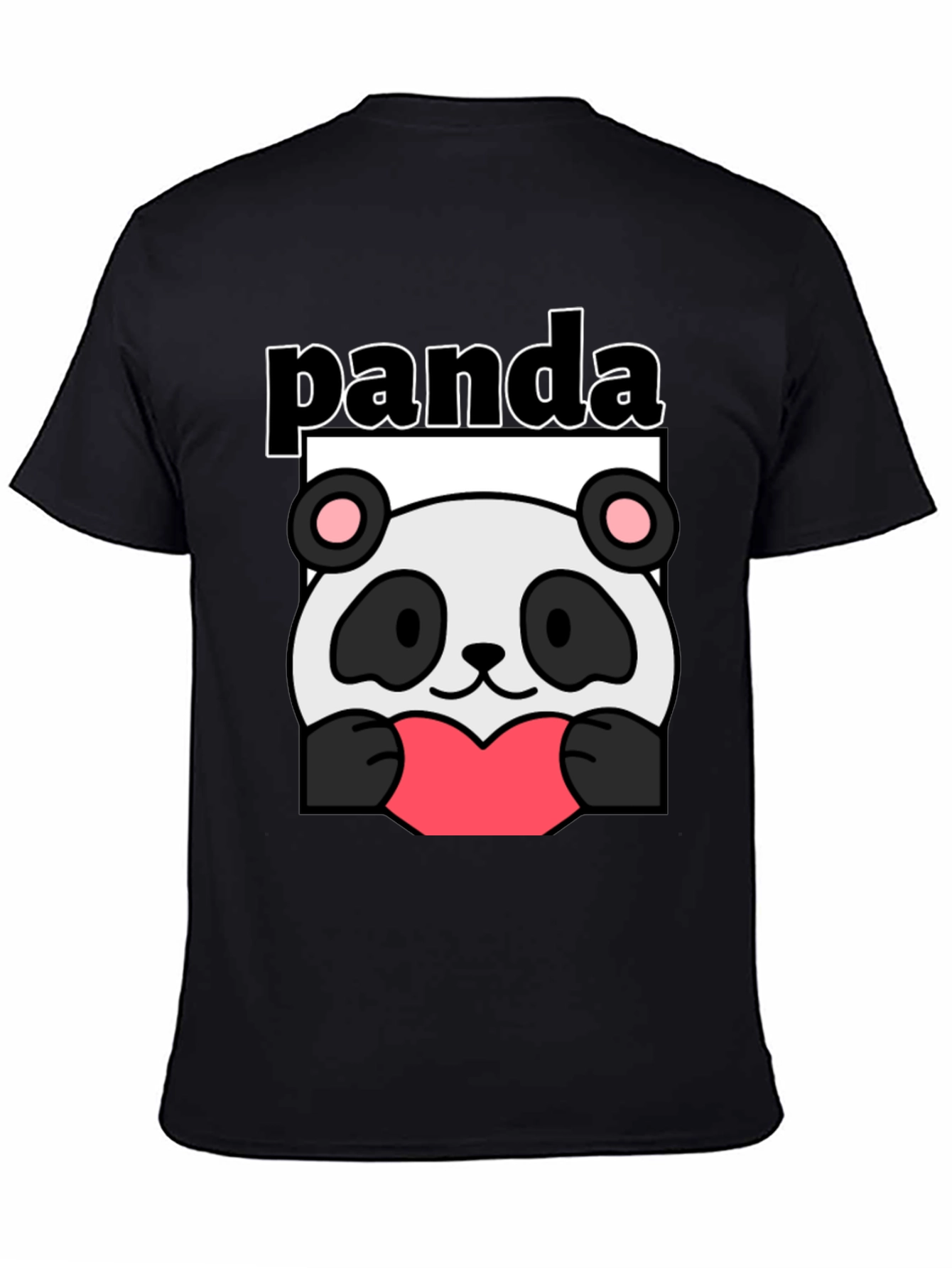 Black Cute Panda Heart Graphic Black T-Shirt view 4