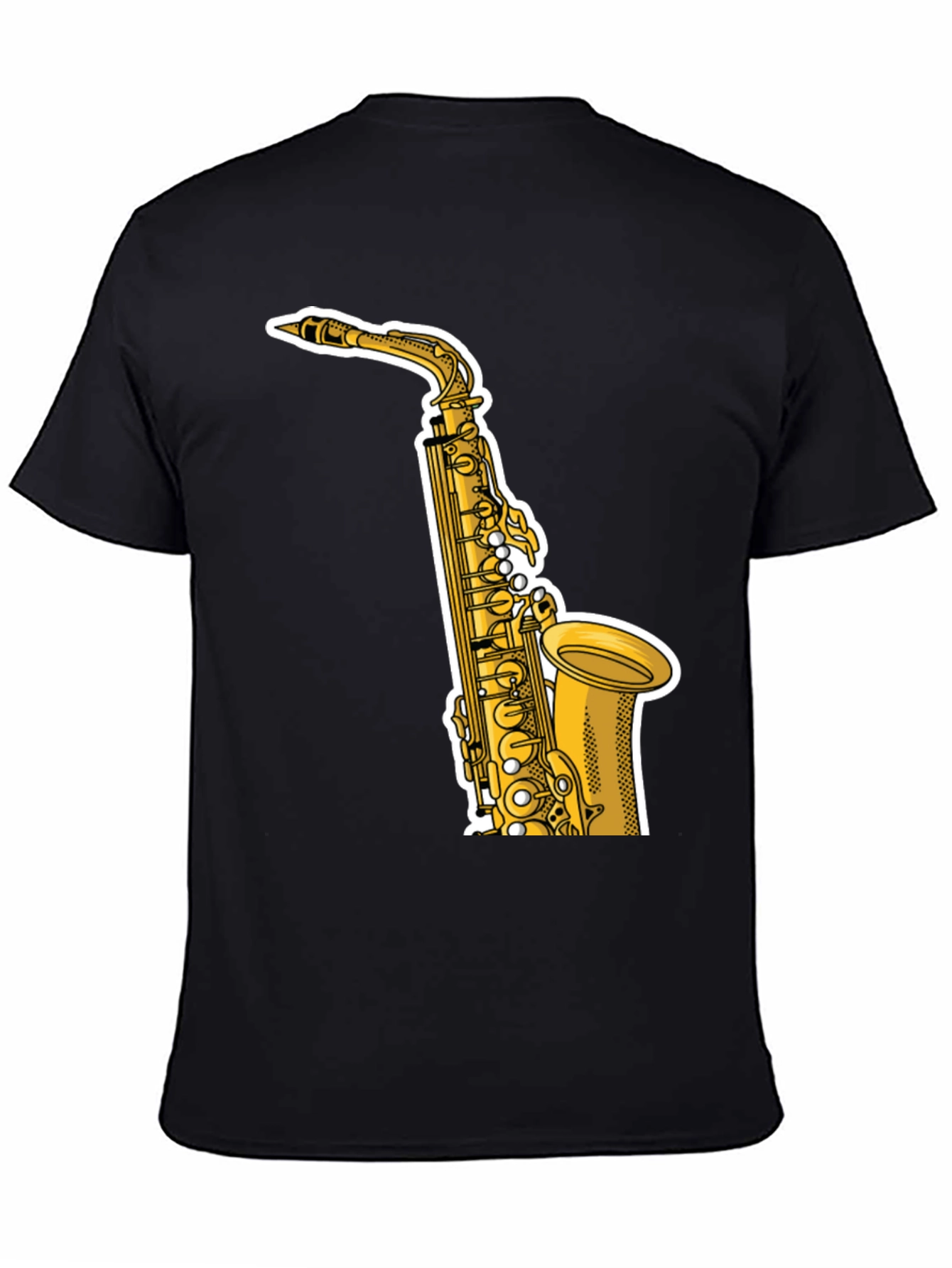 Black Saxophone Graphic Tee - Black Cotton T-Shirt view 4