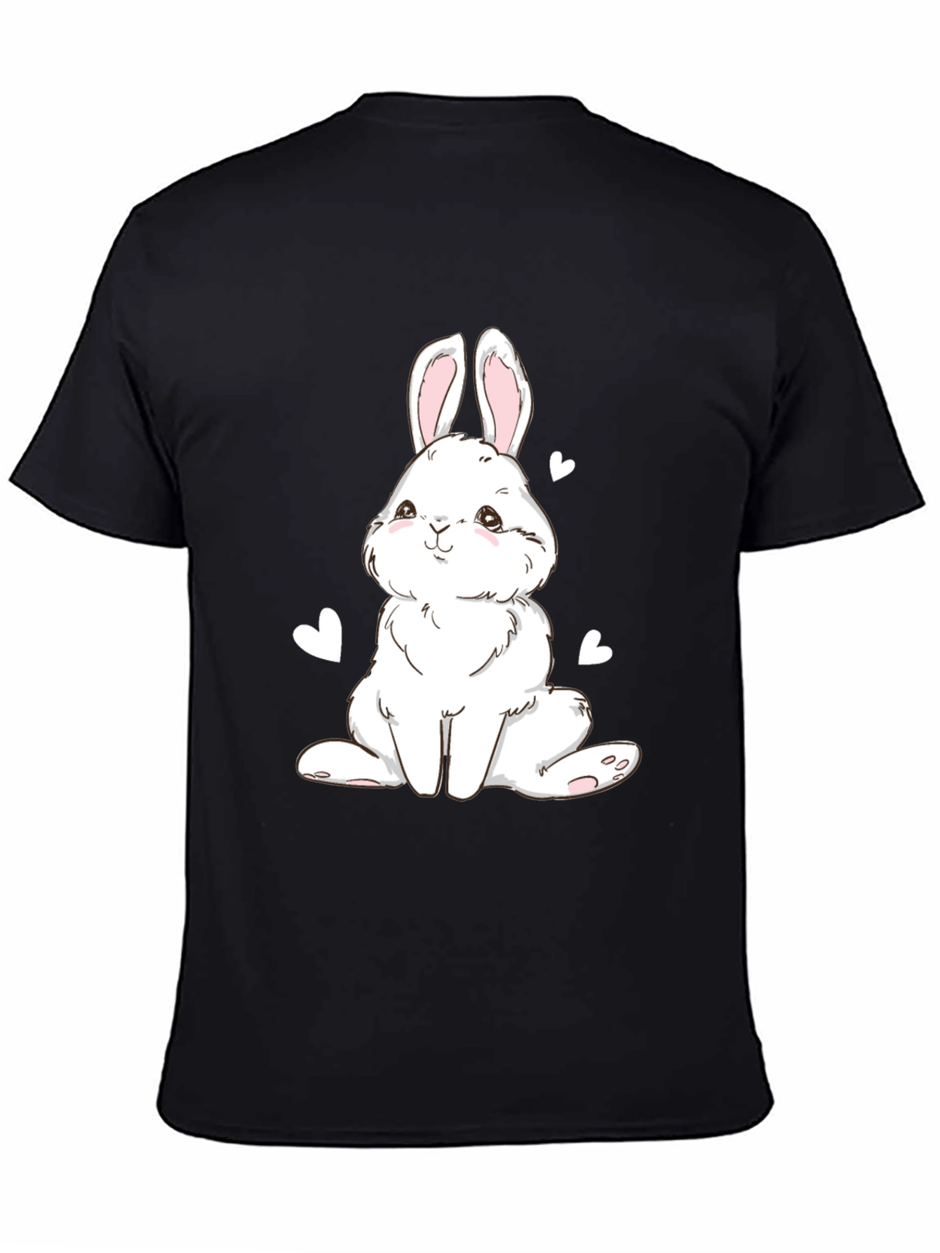 Black Cute Bunny Graphic Tee - Black Cotton Blend T-Shirt view 4