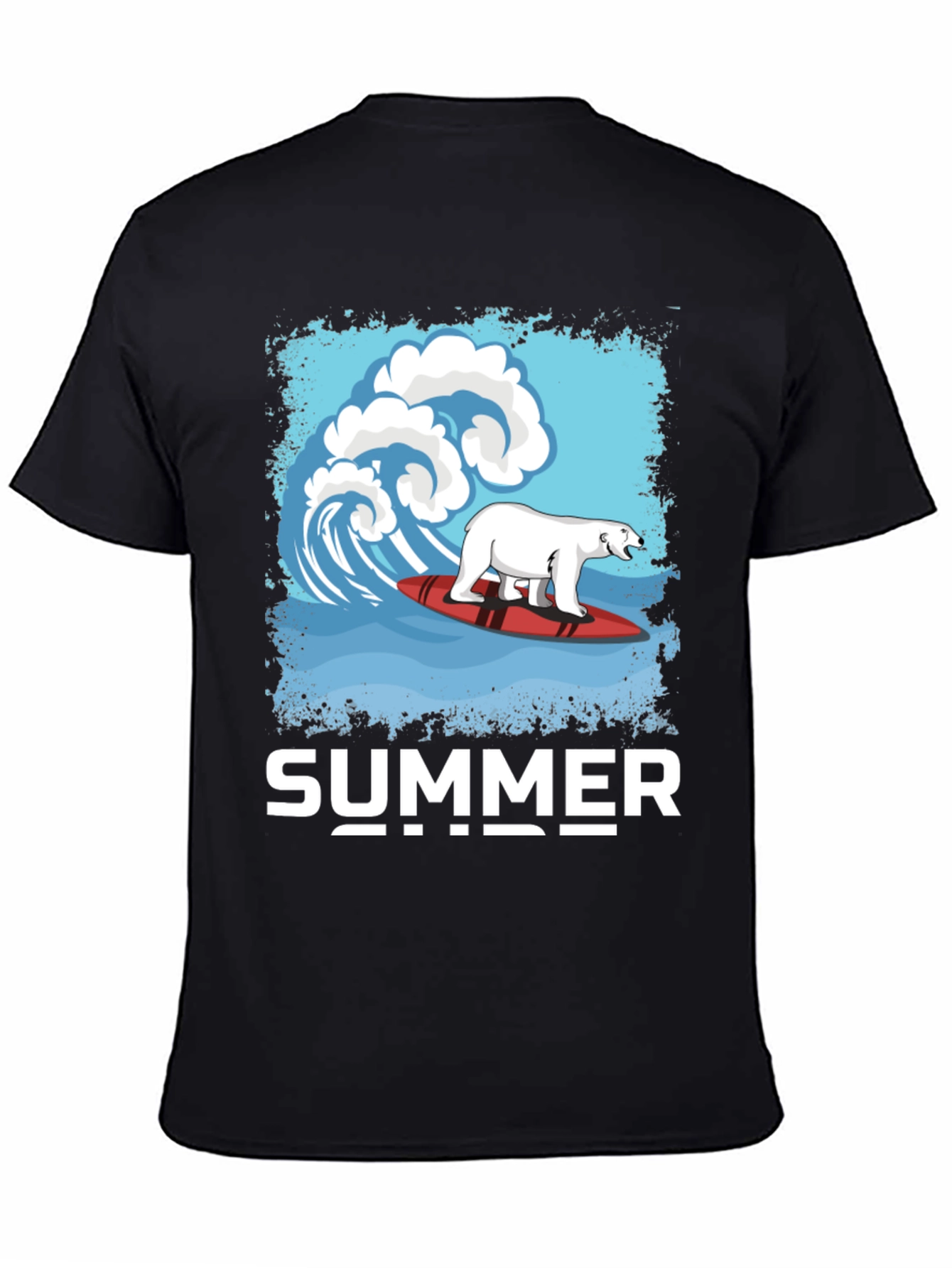 Black Surfing Polar Bear Summer T-Shirt view 4