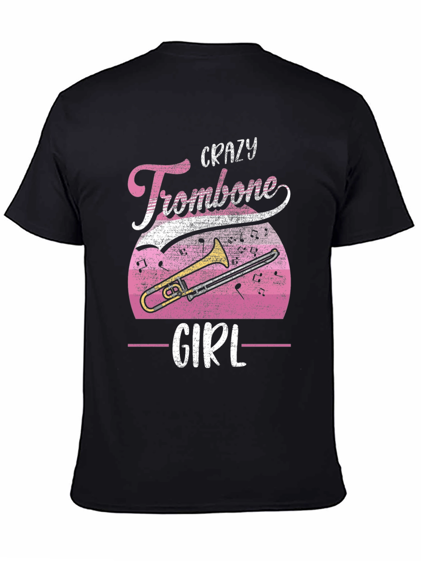 Black Crazy Trombone Girl T-Shirt - Music Lover Tee view 4