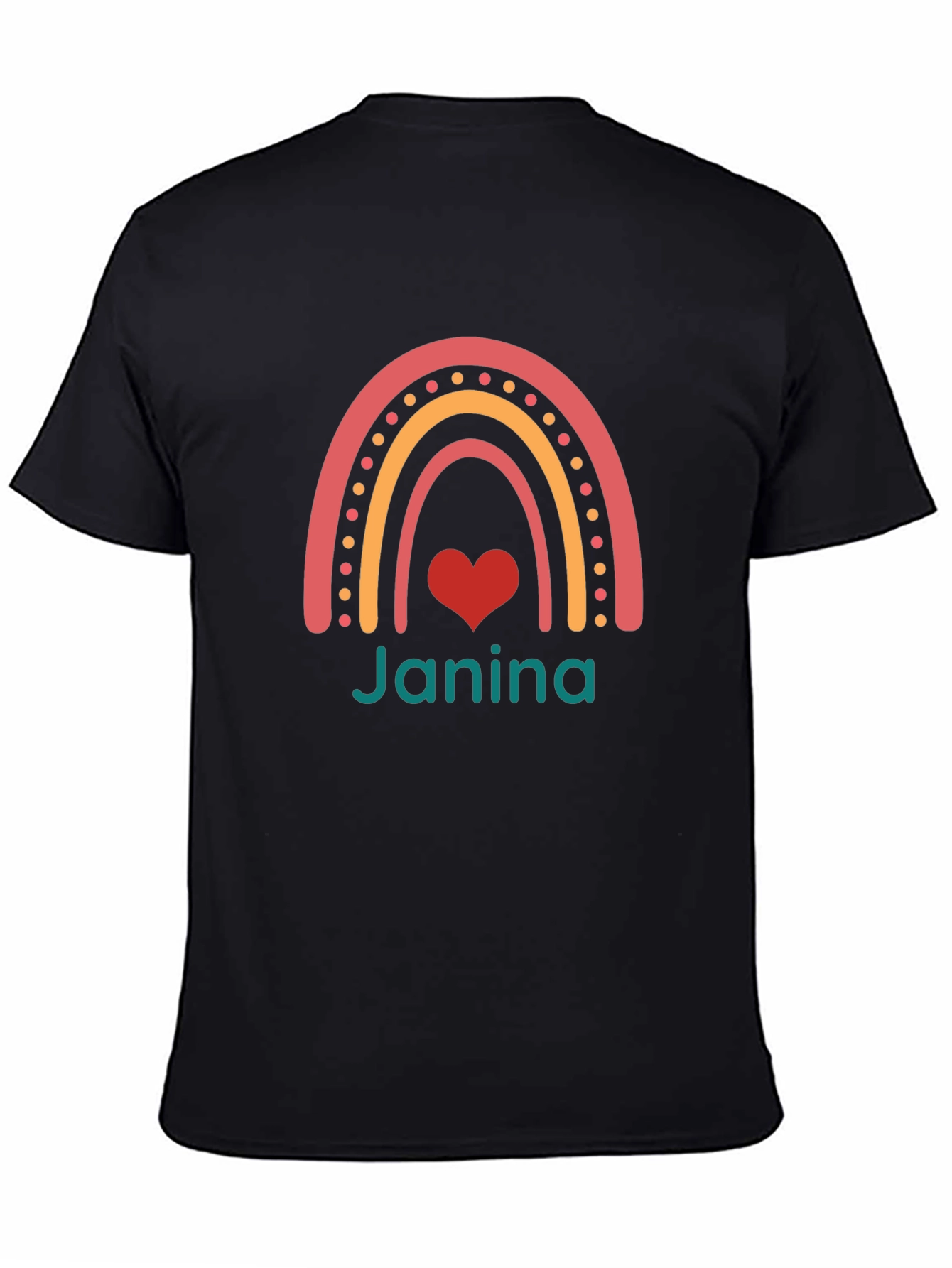 Black Janina Rainbow Heart Personalized T-Shirt view 4