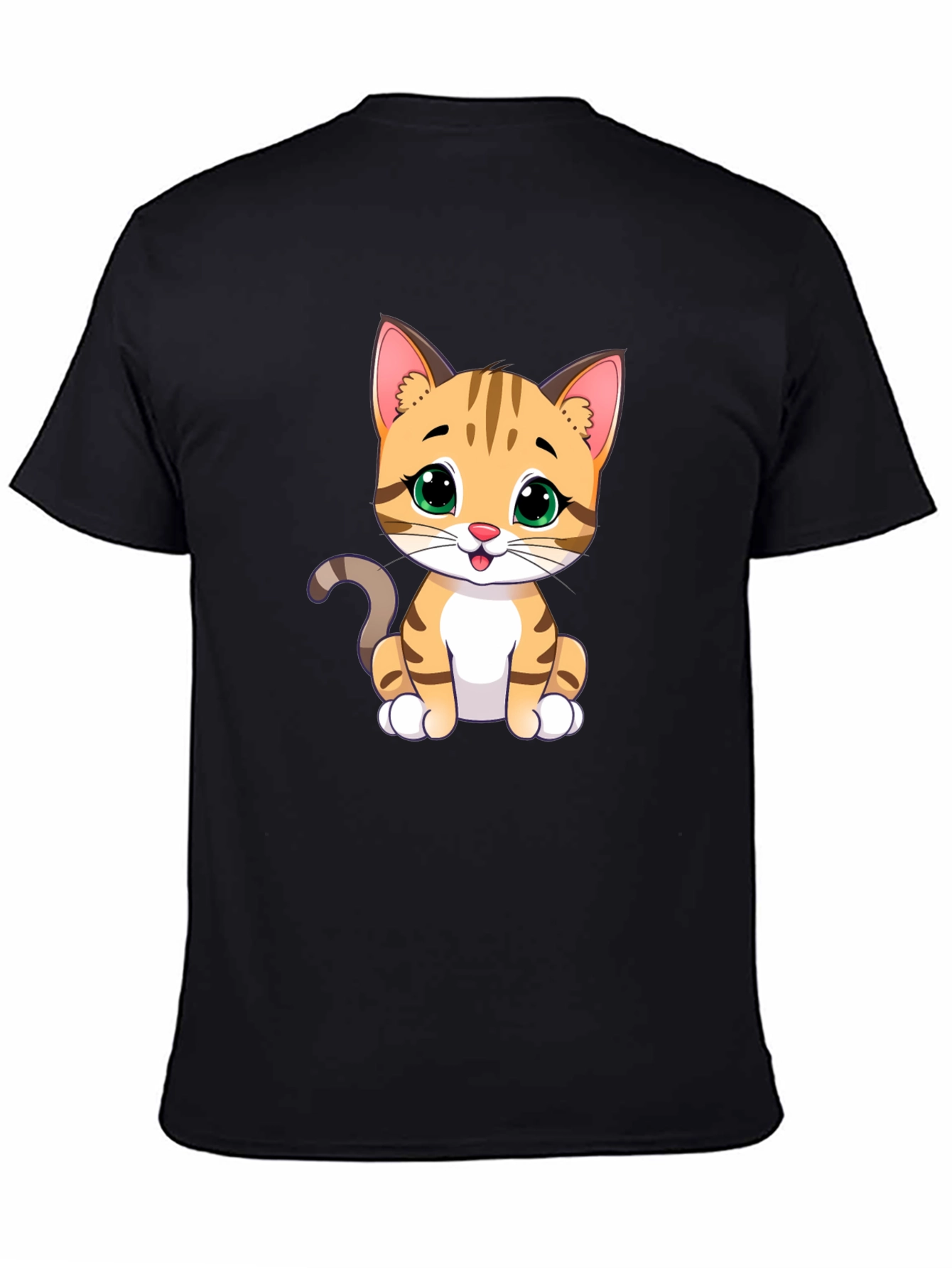 Black Cute Cartoon Cat Graphic T-Shirt view 4