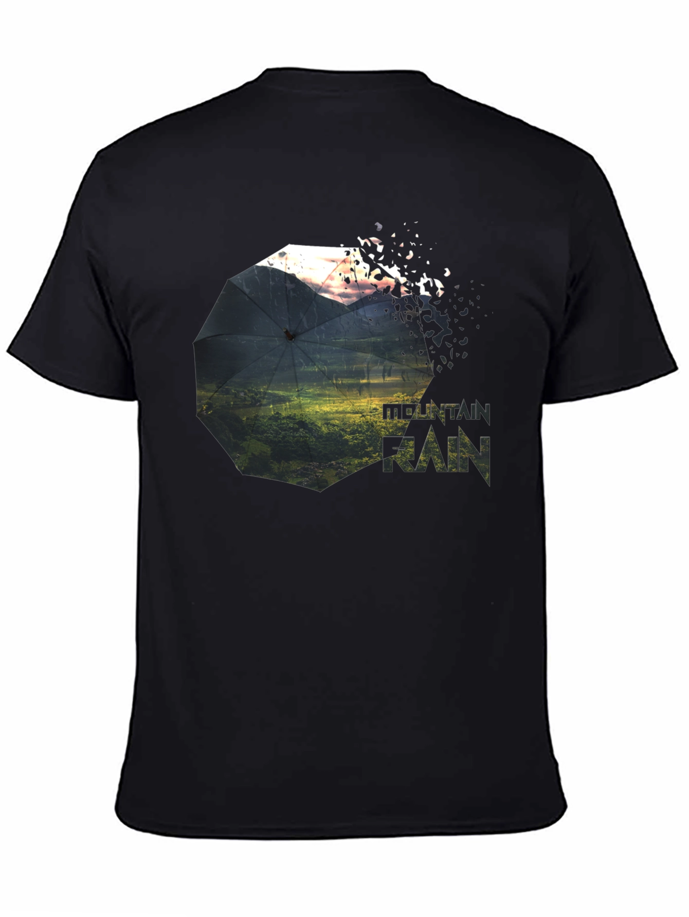 Black Mountain Rain Graphic Tee - Unique Nature Design view 4