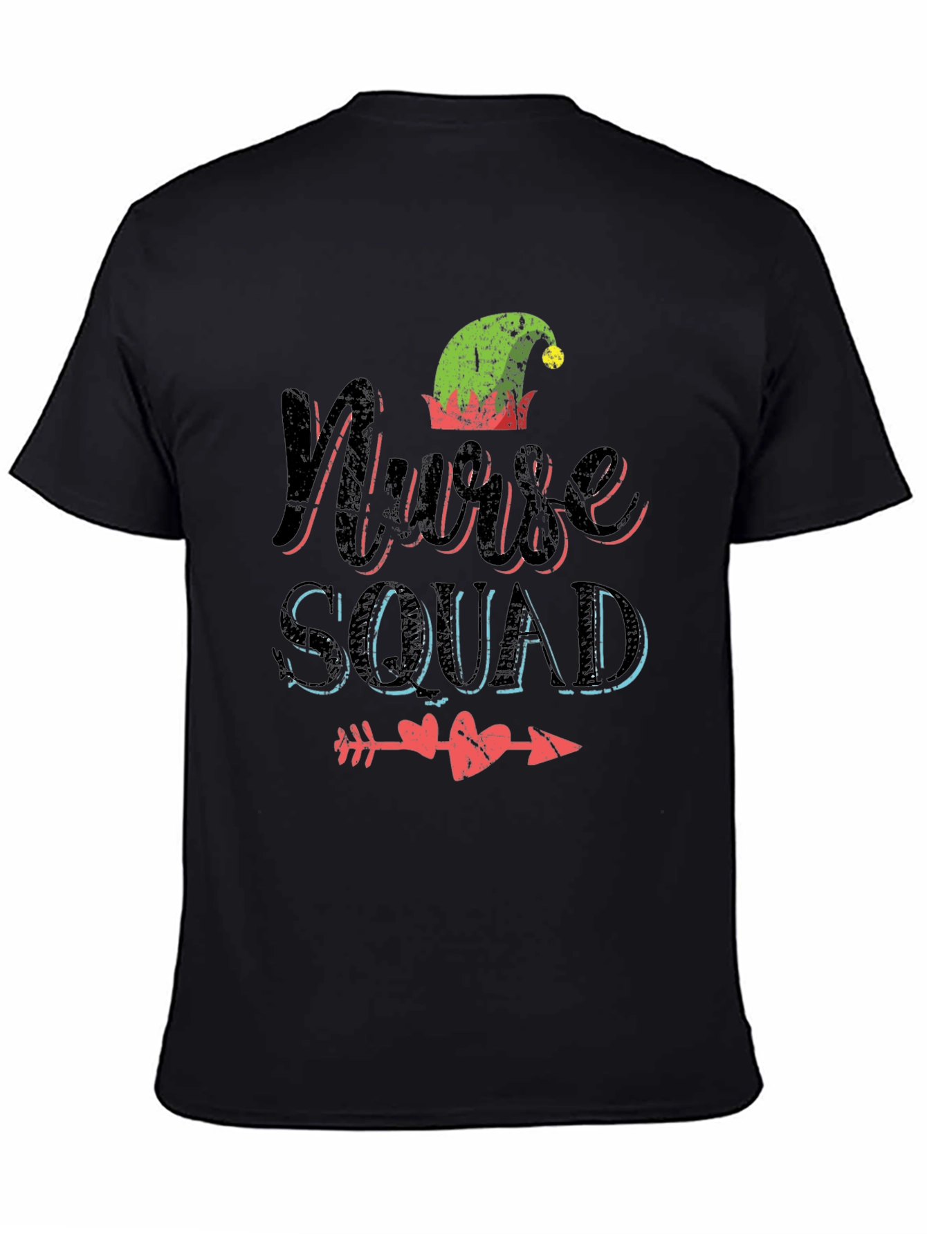 Black Nurse Squad Elf Hat Tee view 4