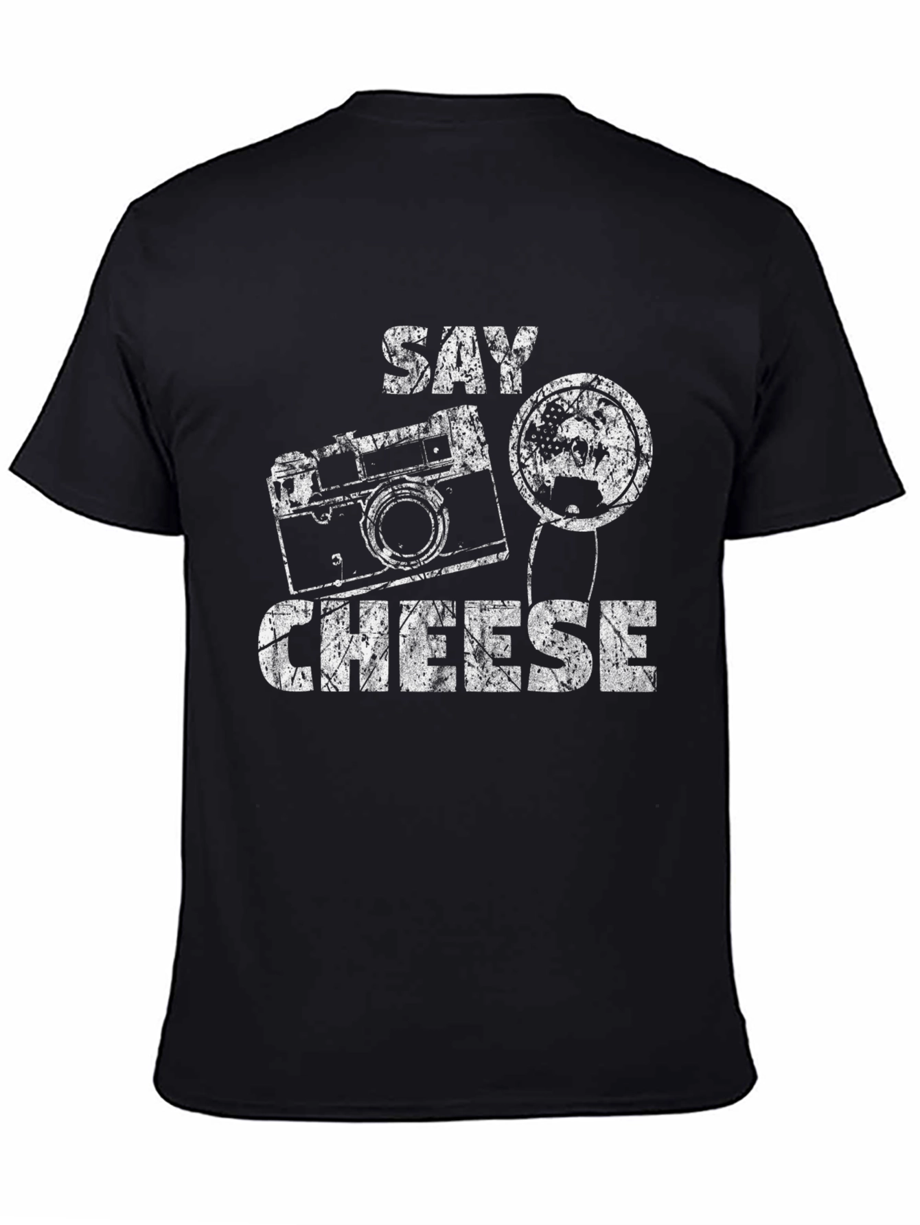 Black Say Cheese Graphic Tee - Retro Camera Design view 4