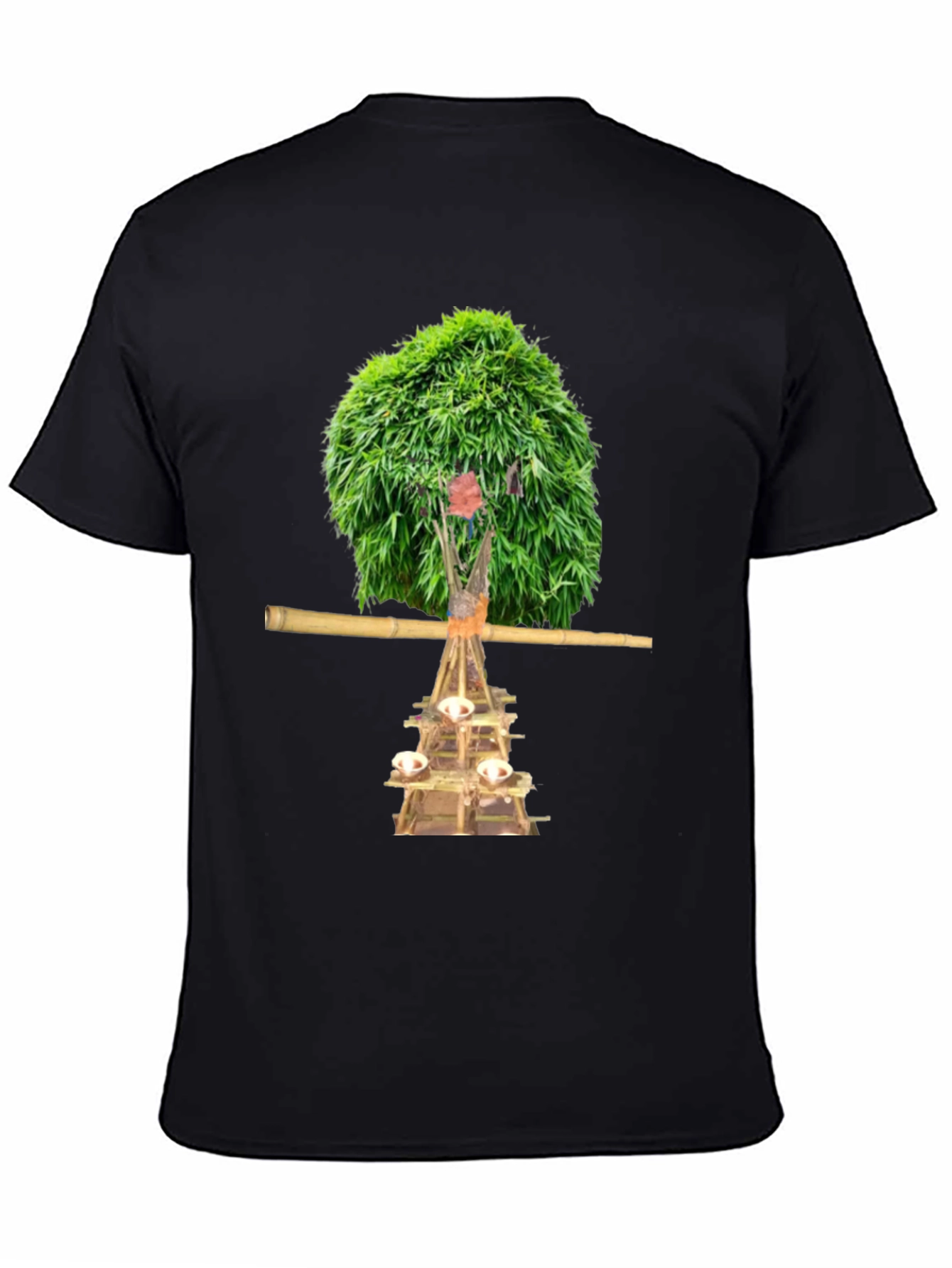 Black Unique T-Shirt with Nature-Inspired Graphic Print view 4