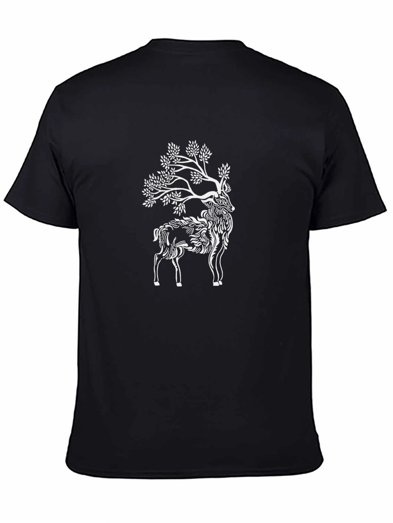 Black Nature Deer Graphic Tee - Black Cotton Blend T-Shirt view 4