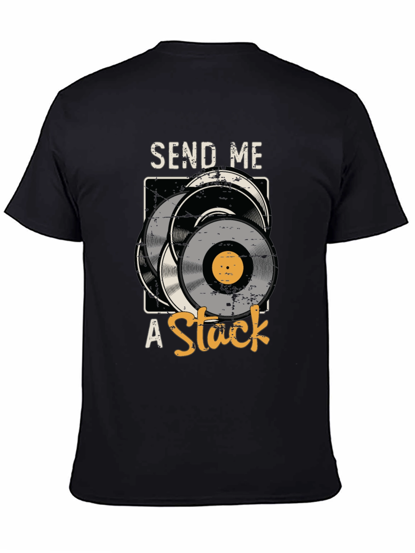 Black Send Me A Stack Vinyl Record Graphic Tee view 4