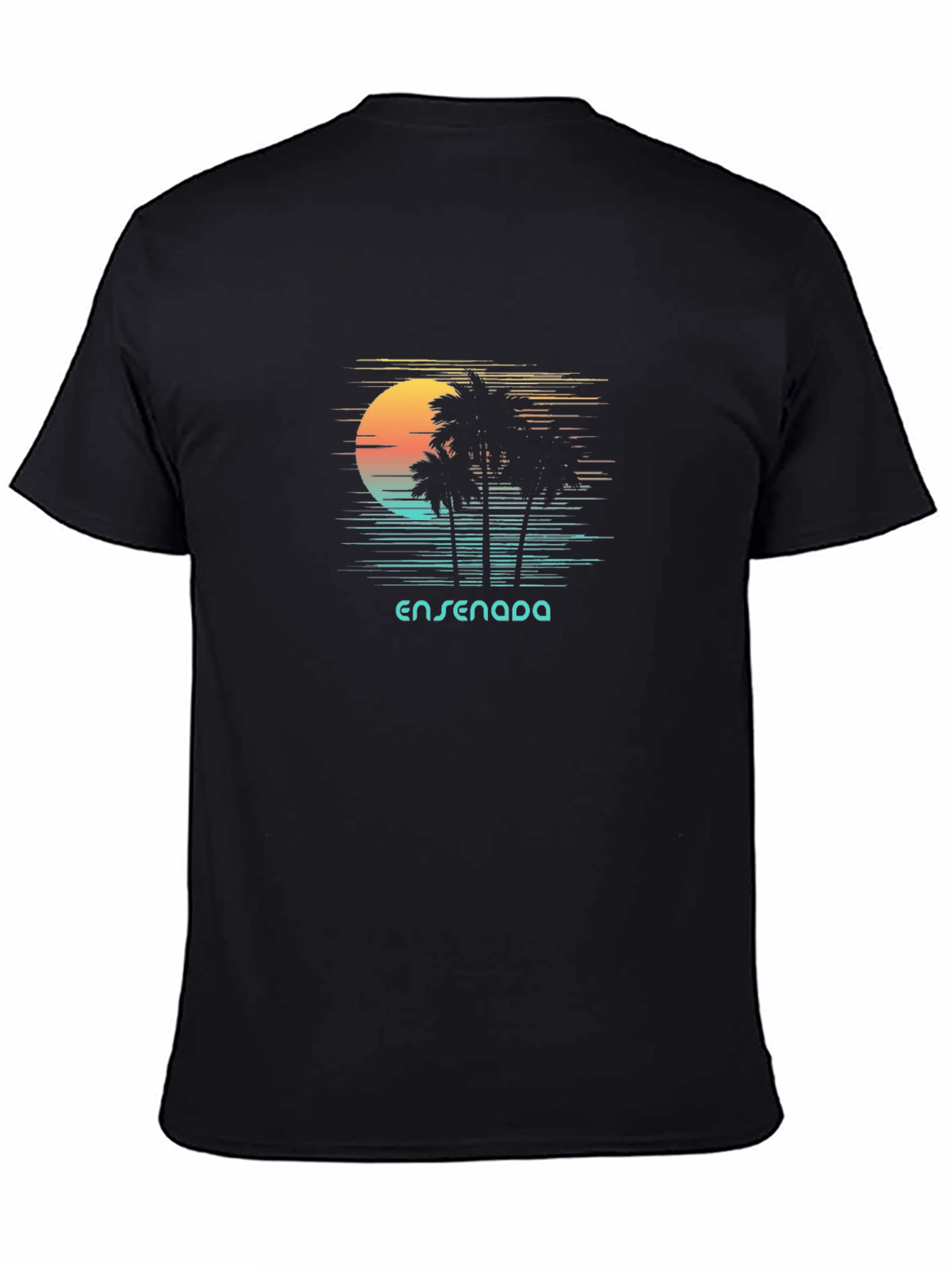 Black Ensenada Sunset T-Shirt | Tropical Palm Design view 4
