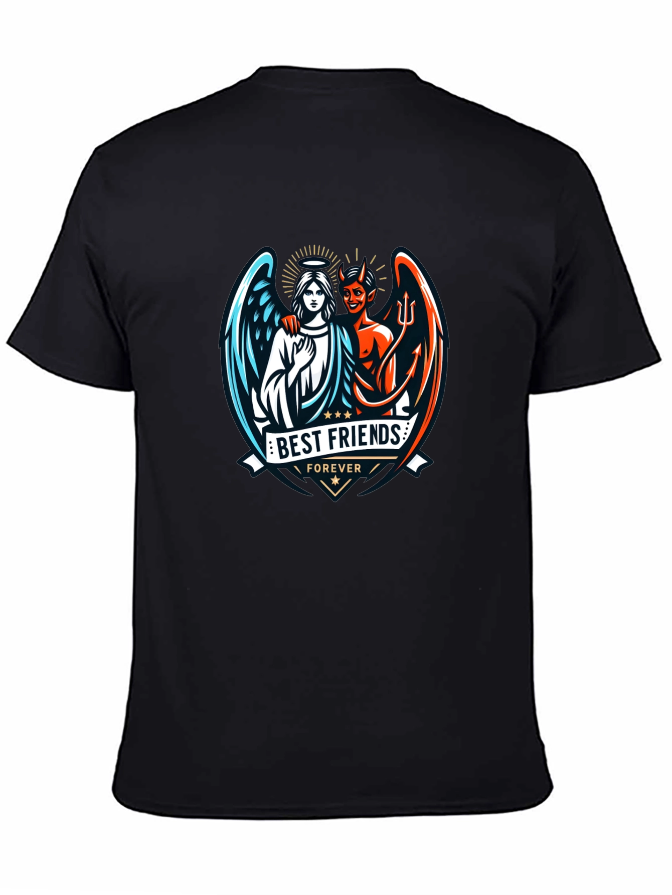 Black Best Friends Forever Graphic T-Shirt - Angel & Devil Design view 4