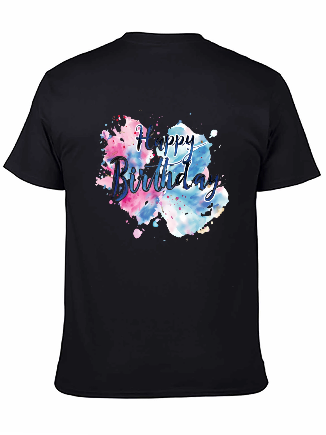 Black Happy Birthday Watercolor T-Shirt view 4