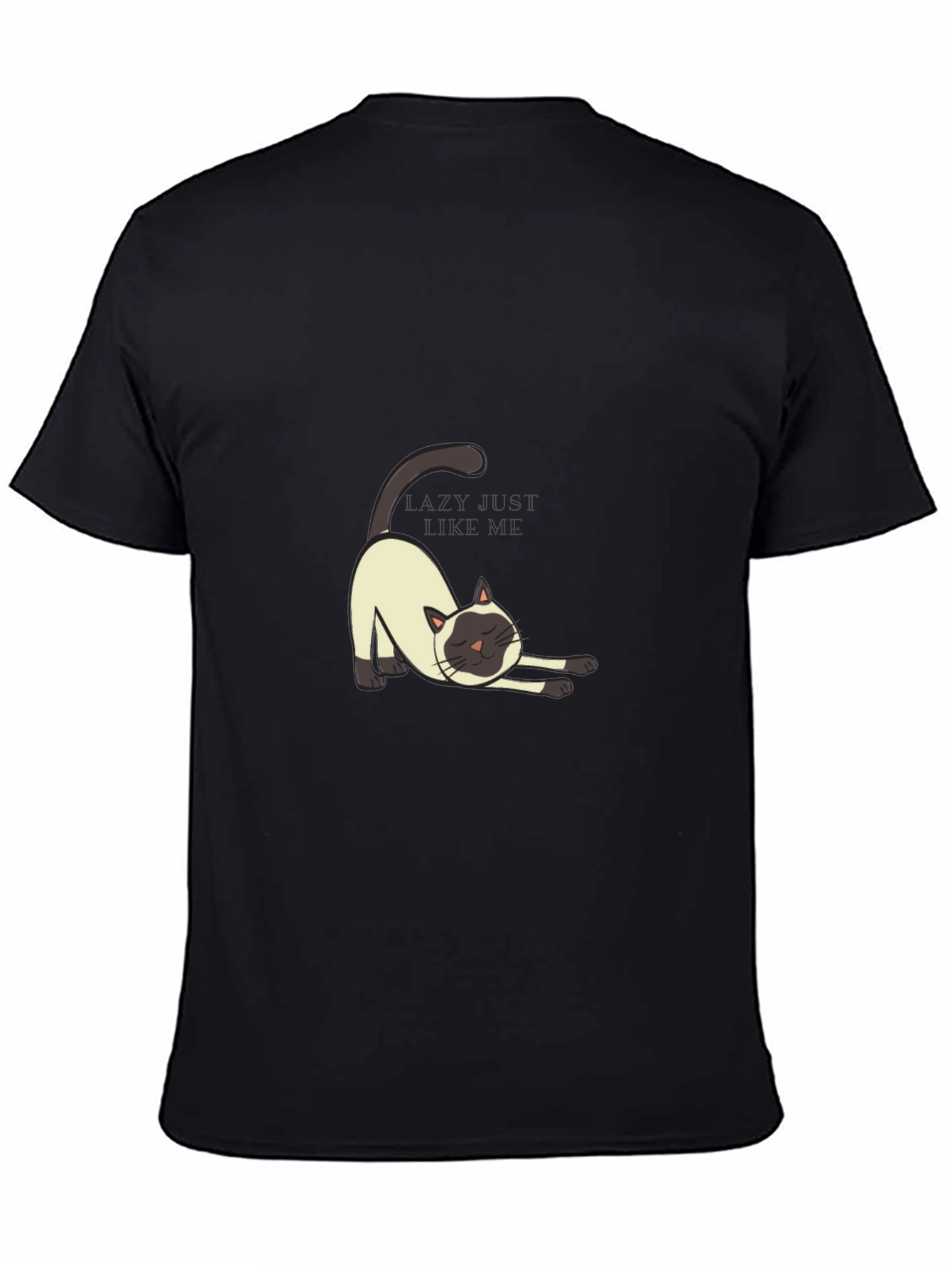 Black Lazy Cat Graphic Tee - Black Cotton T-Shirt view 4