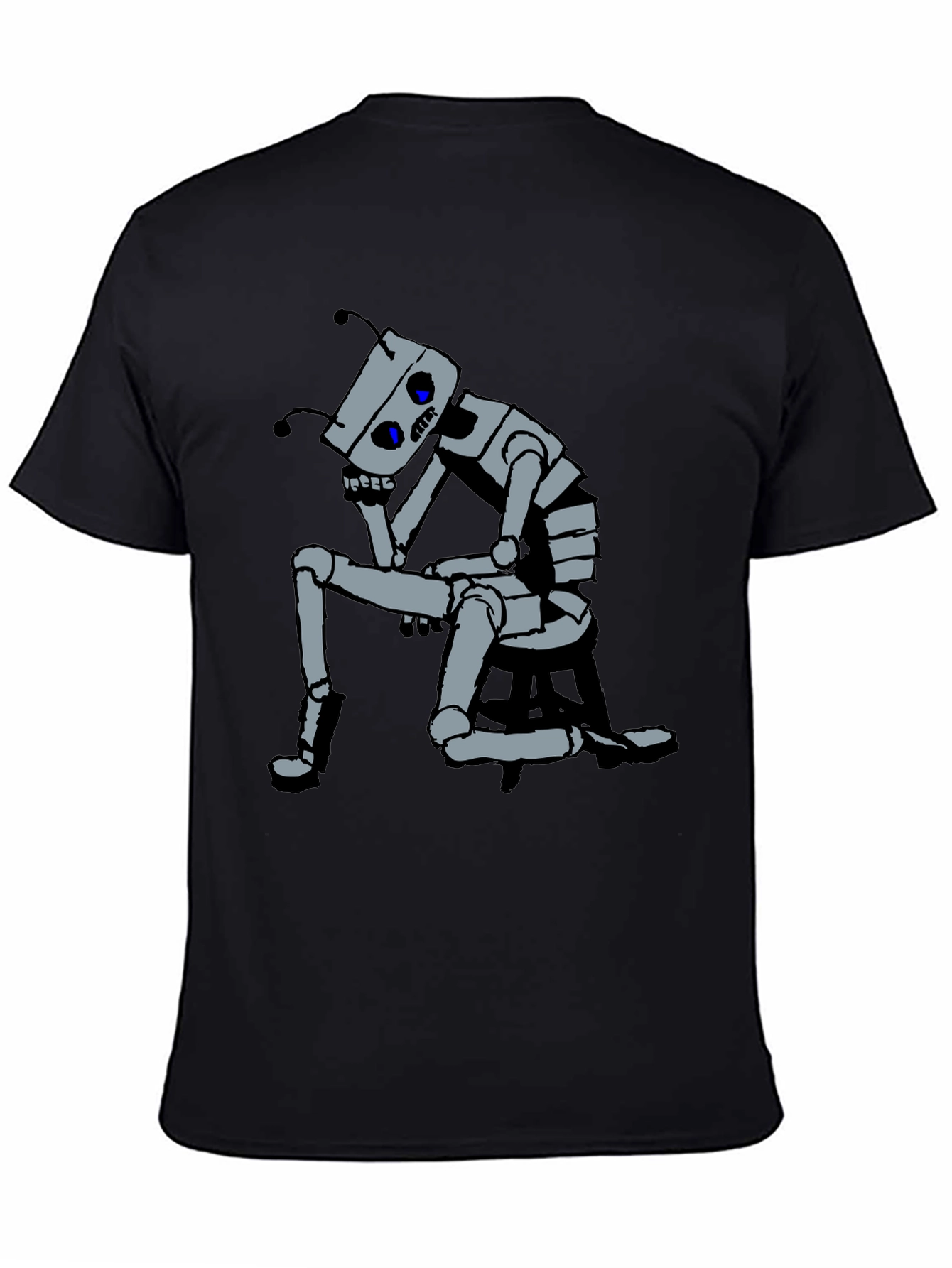 Black Robot Thoughtful Graphic Tee - Black Cotton view 4
