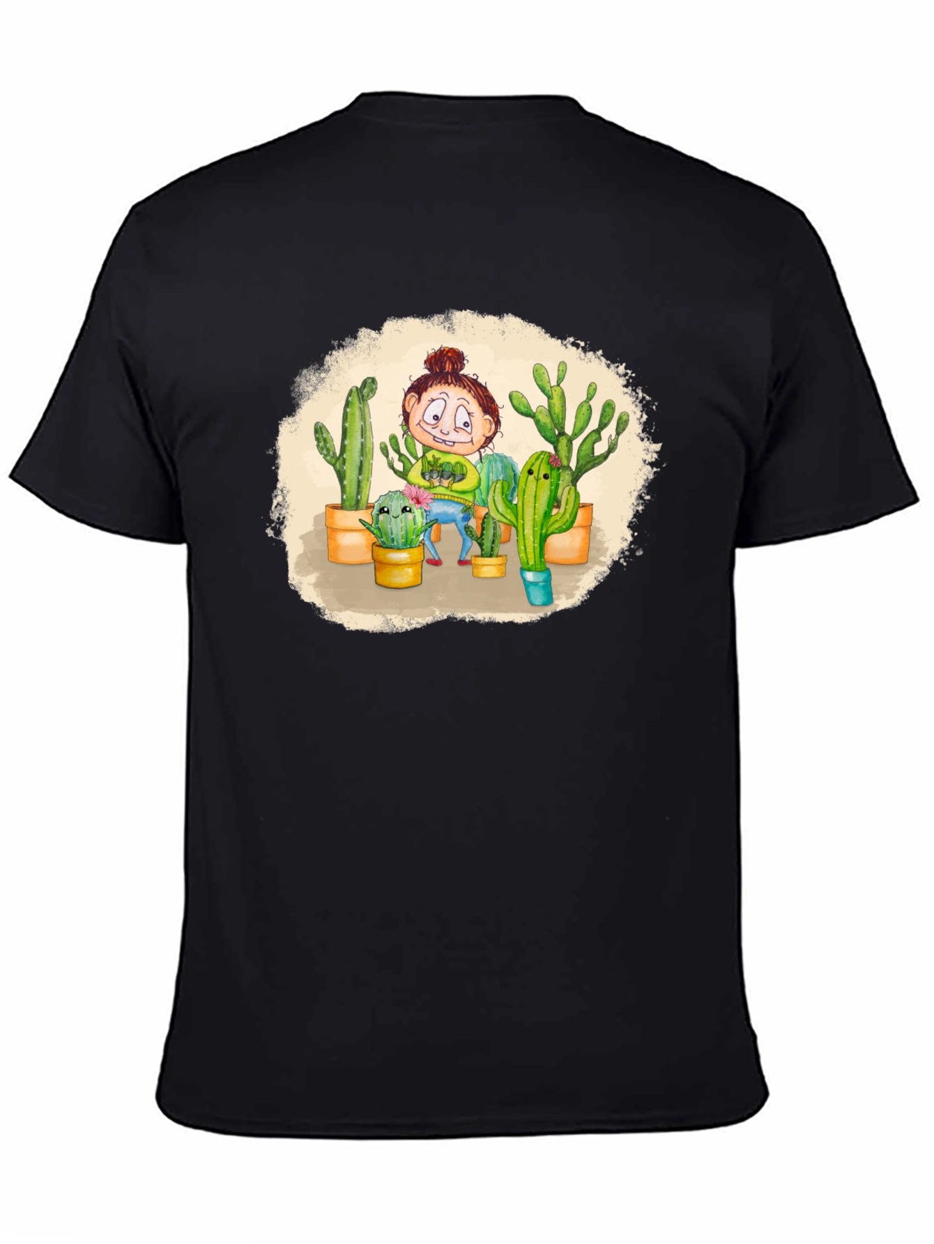Black Cactus Lady T-Shirt - Black Cotton Graphic Tee view 4