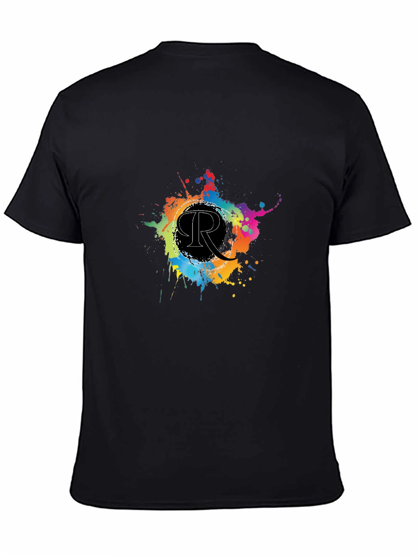 Black Men's Black T-Shirt with Colorful "R" Design view 4