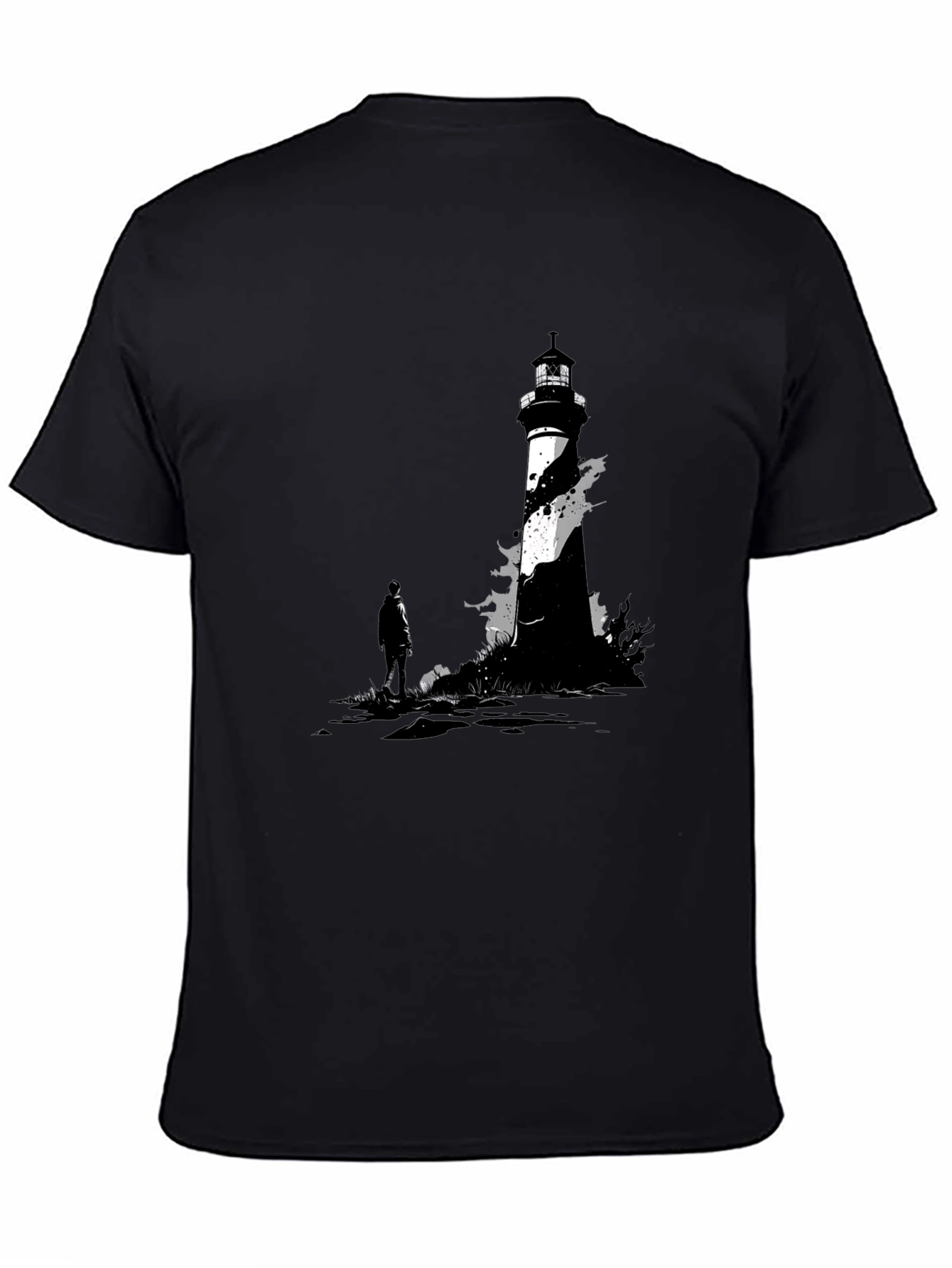 Black Lighthouse Graphic Tee - Coastal Style T-Shirt view 4