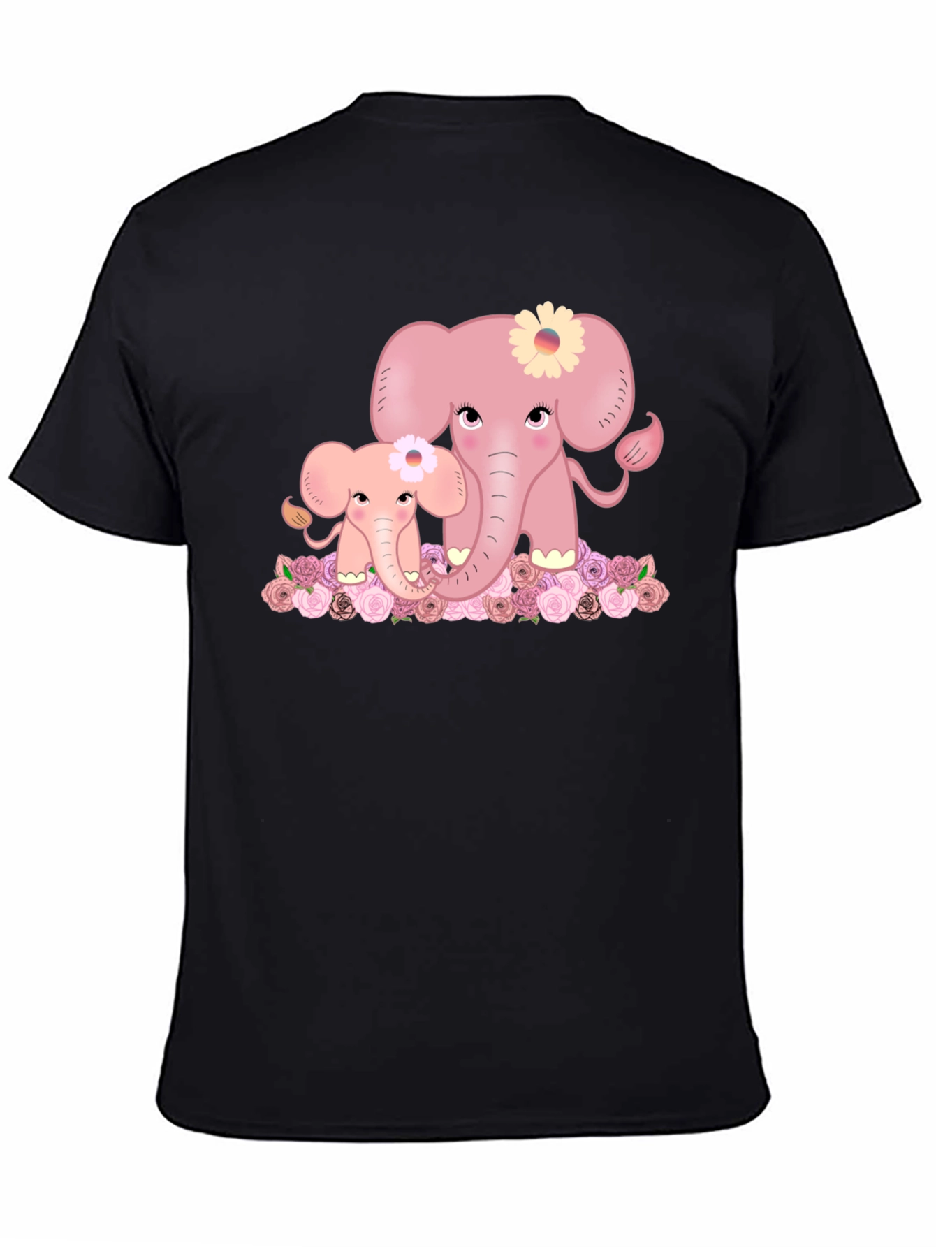 Black Cute Elephant Family Graphic Tee - Black T-Shirt view 4