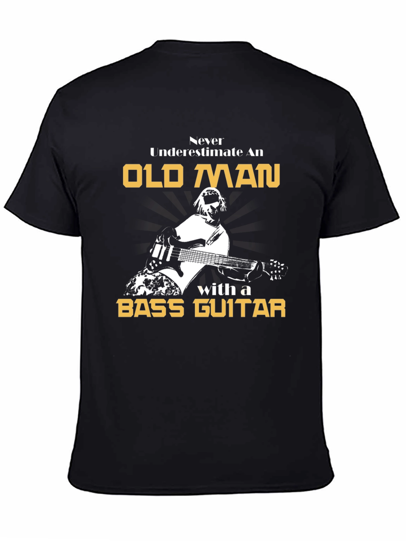 Black Old Man Bass Guitar Graphic T-Shirt view 4