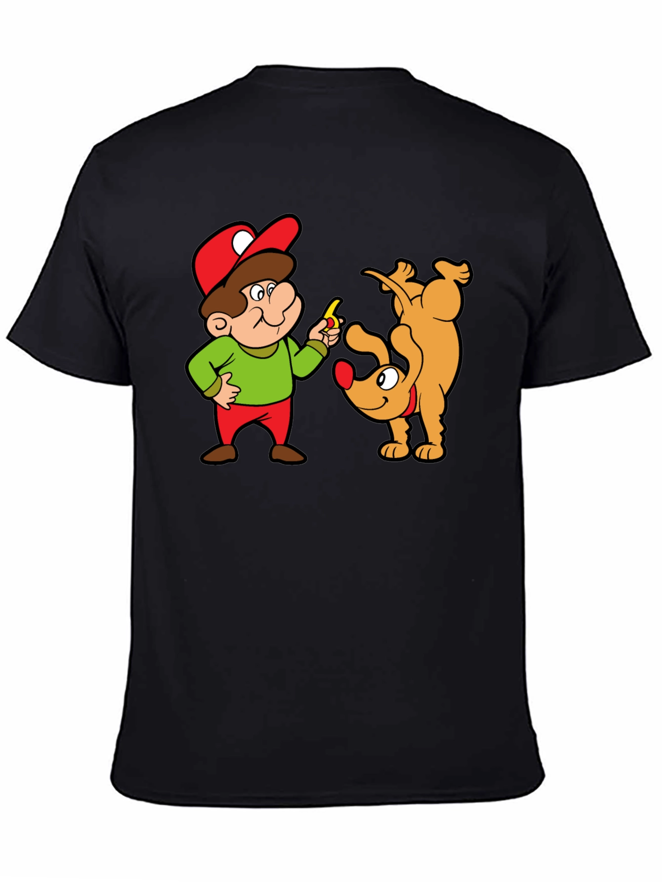 Black Cartoon Man & Dog Graphic Black T-Shirt view 4